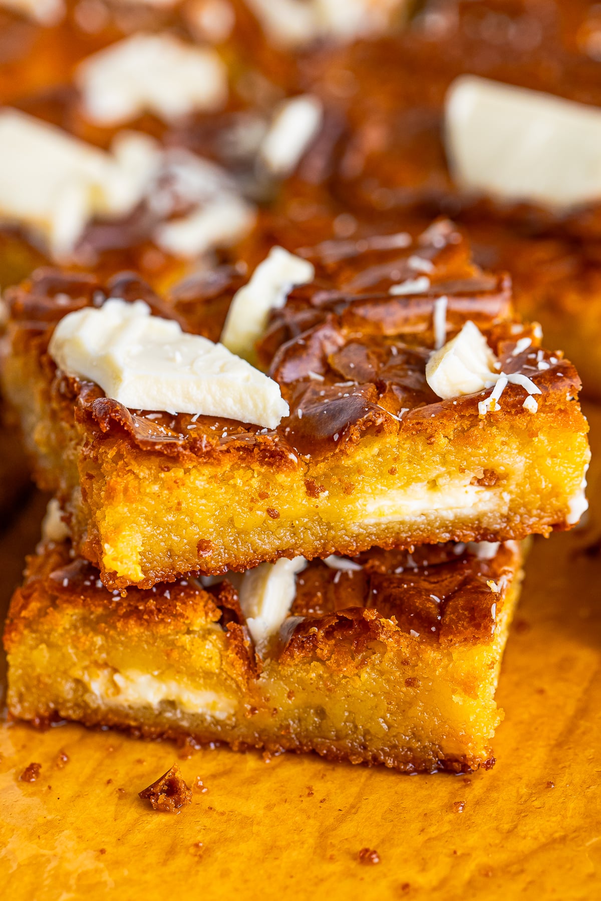 two White Chocolate Brownies stacked on top of each other