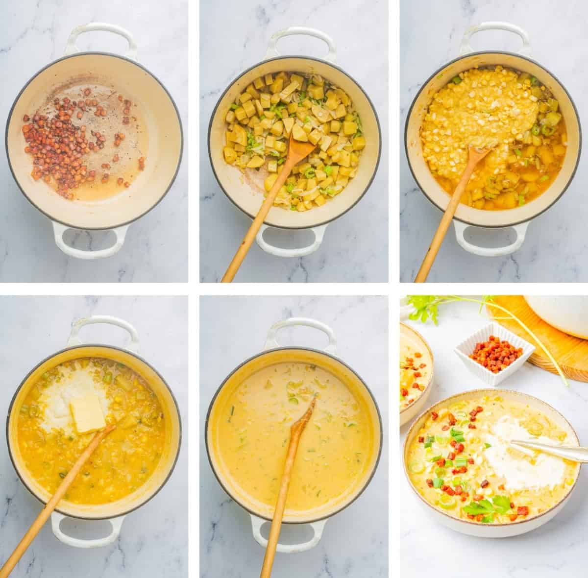 collage of images showing how to make Corn Chowder