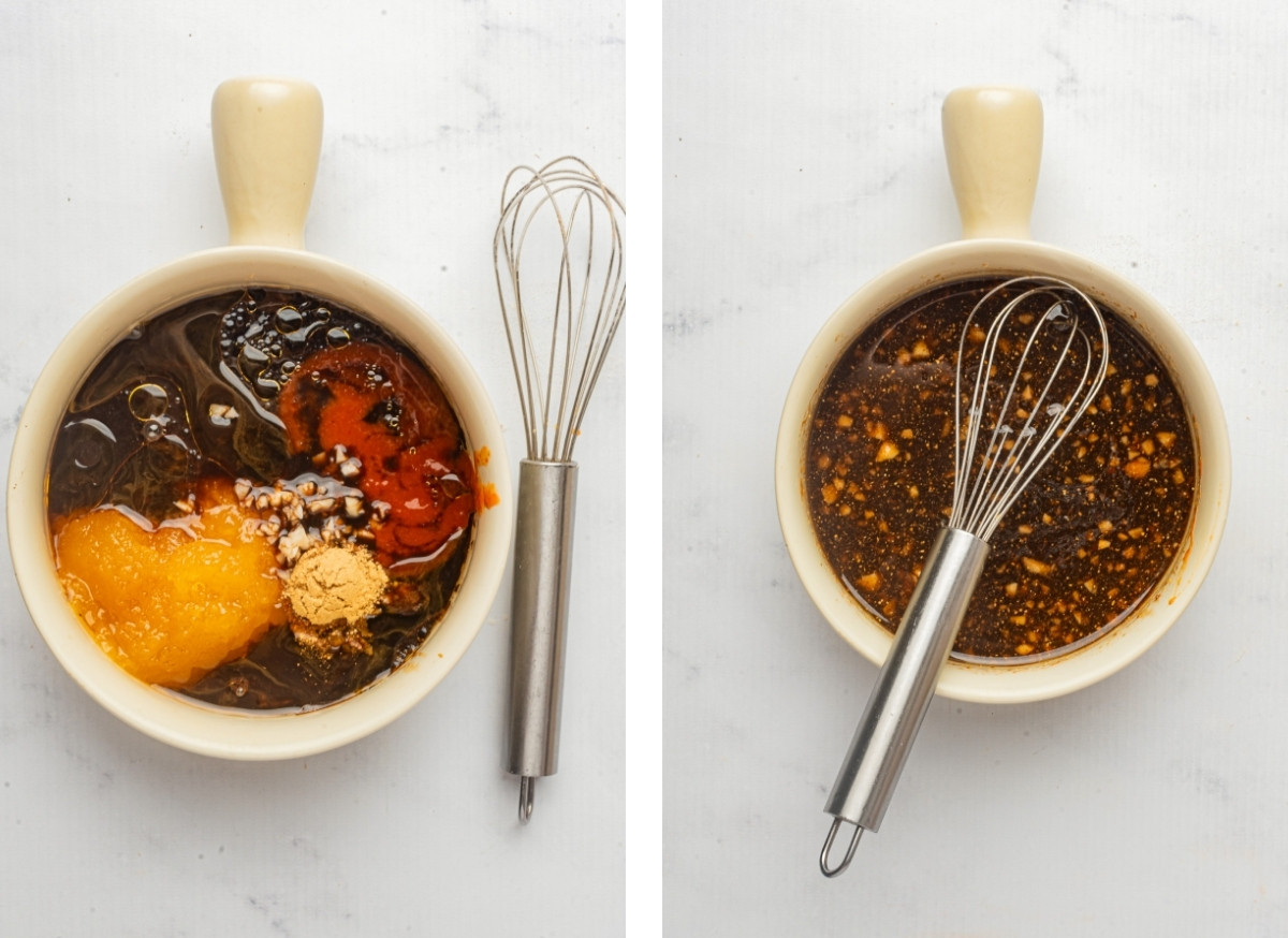 This is a picture of the steps tp make the sauce for the recipe.