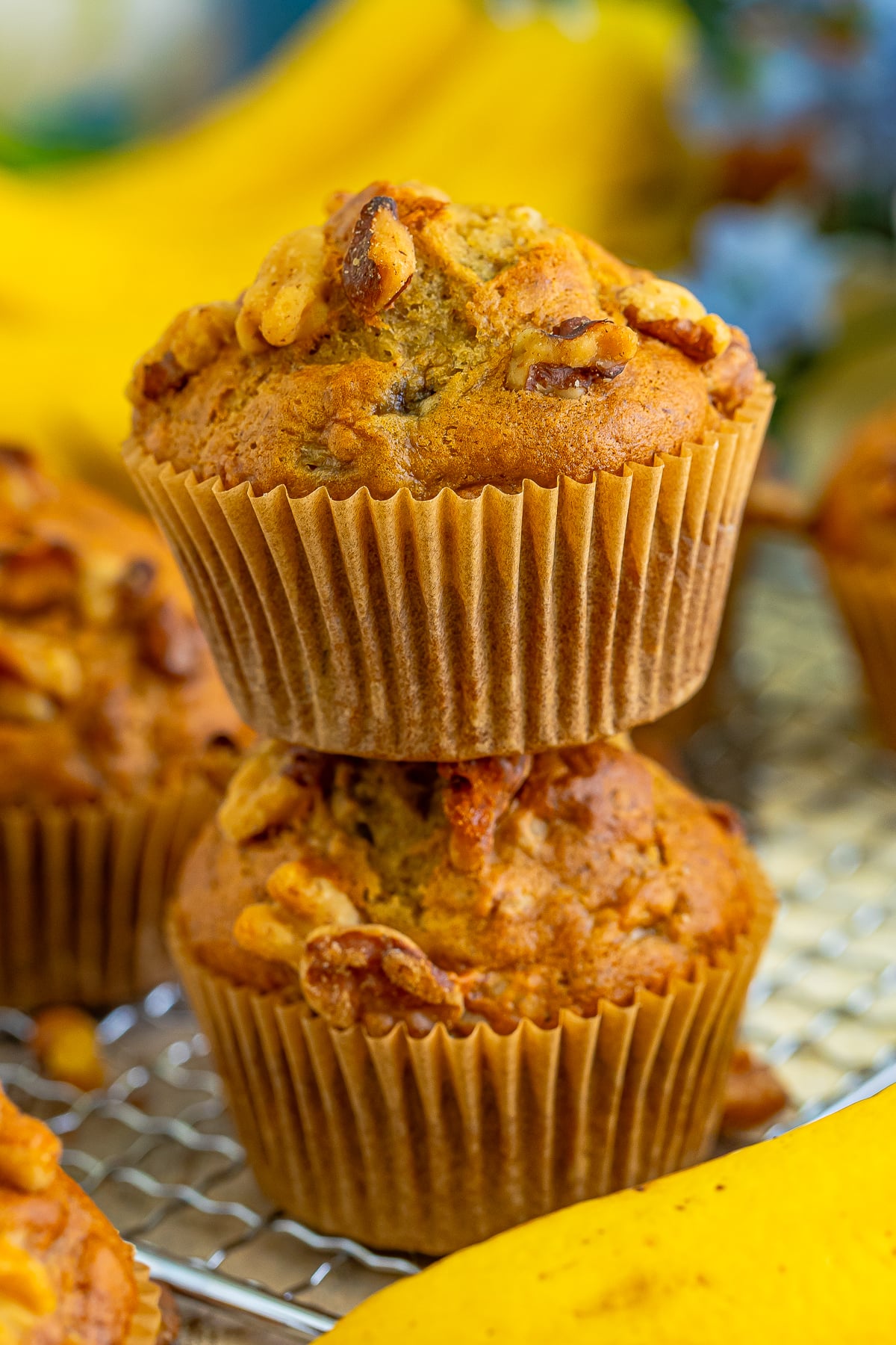 I love muffins because they’re quick bread you can eat with one hand while searching for your missing shoe. Ha!
These Banana Nut Muffins fit the bill.