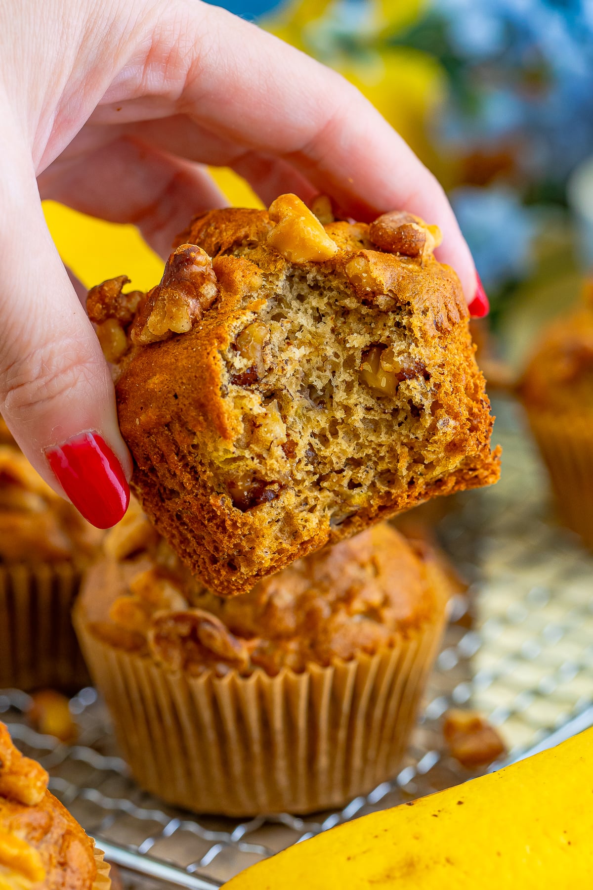 I love muffins because they’re quick bread you can eat with one hand while searching for your missing shoe. Ha!
These Banana Nut Muffins fit the bill.