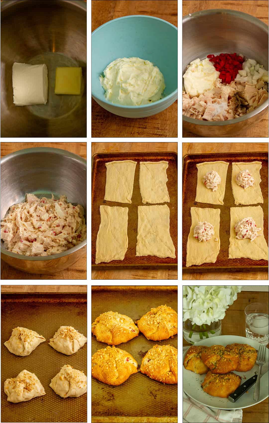 A picture of the 9 stages to create the recipe