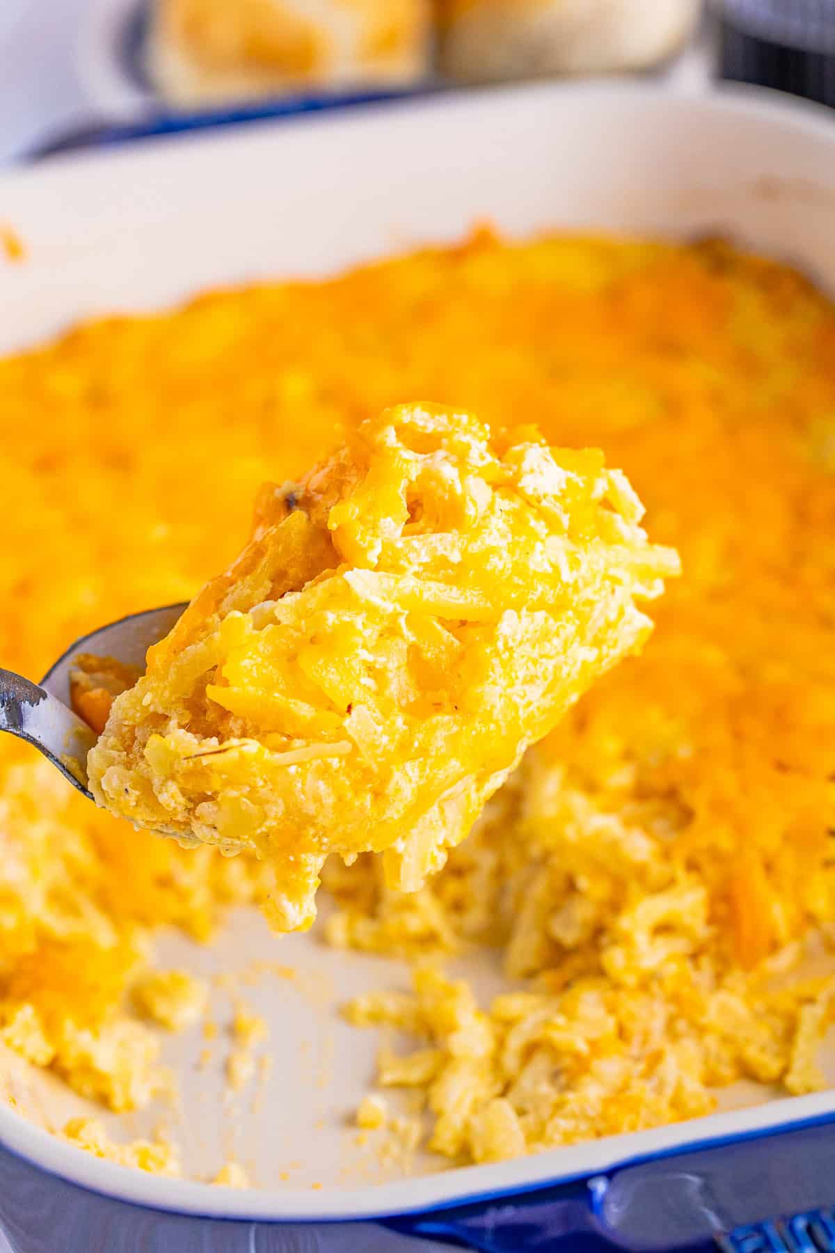 A picture of a delicious bite of the main dish.