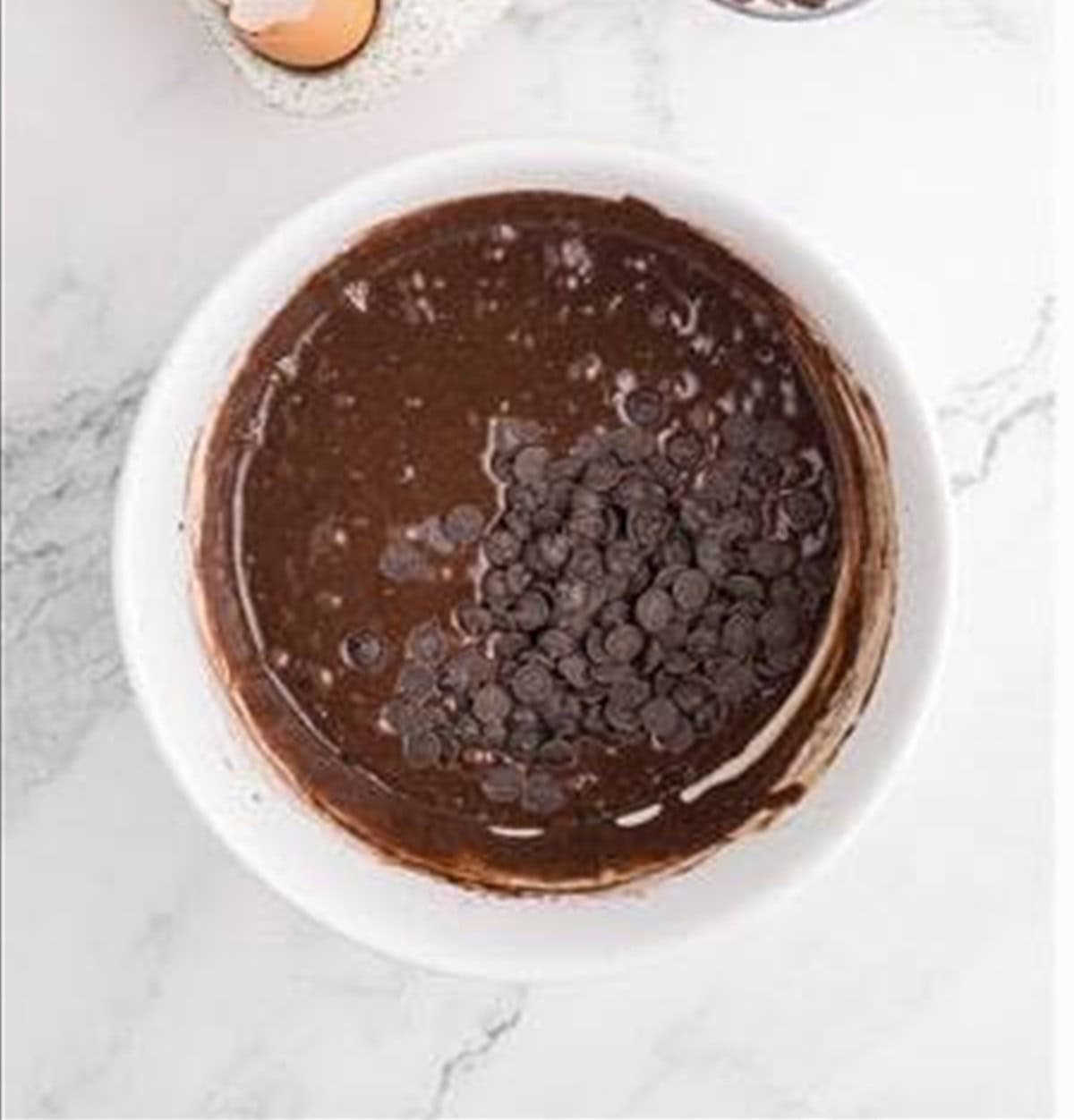 Chocolate chips folded into the brownie batter.