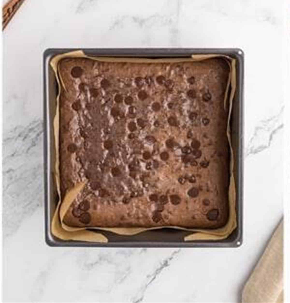 Condensed milk brownies baked in the pan.