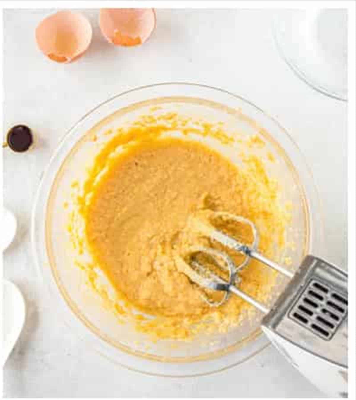 Egg, milk, and vanilla mixed into the butter for fig newton dough.