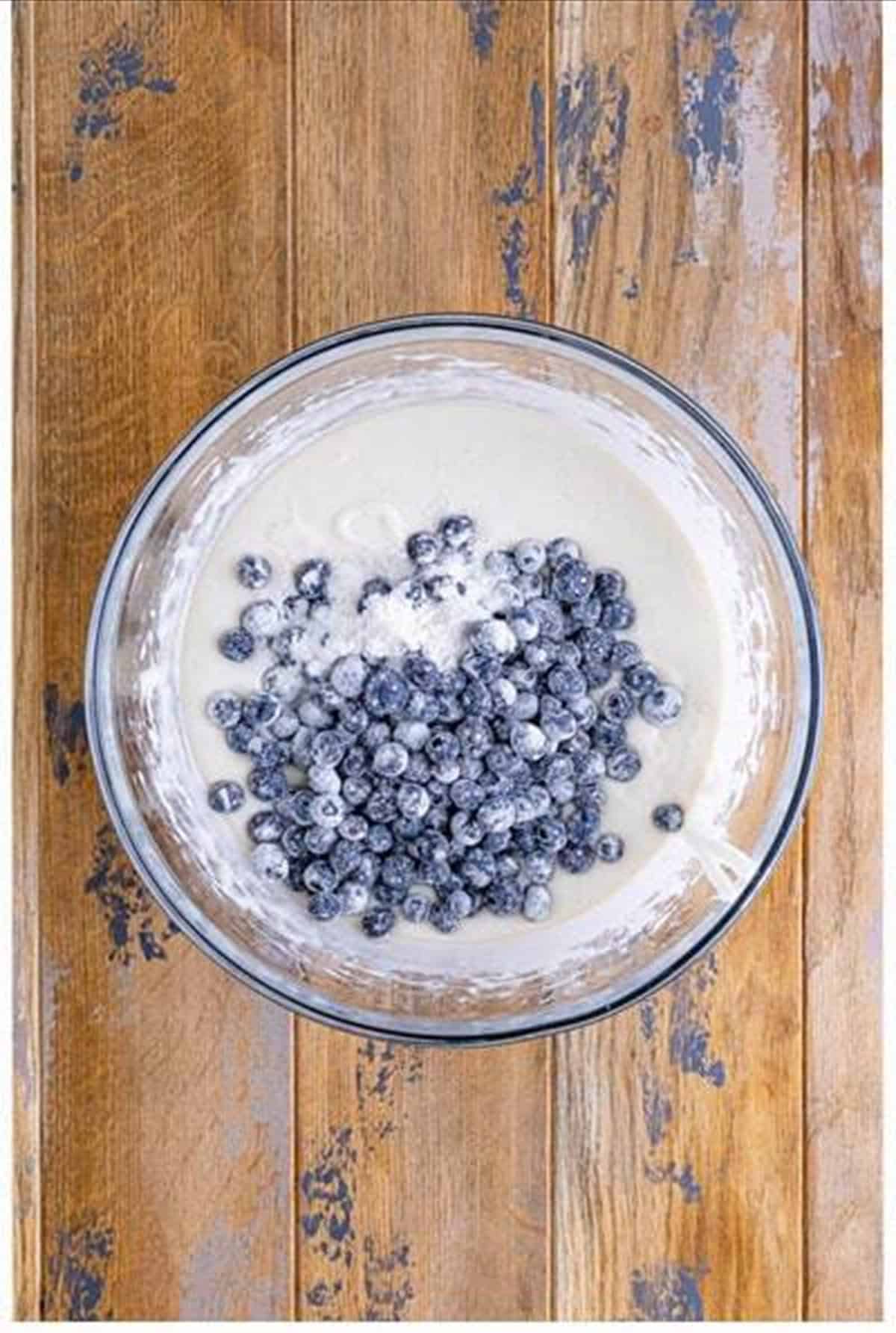 Fresh blueberries tossed with cake mix added to the cake batter.