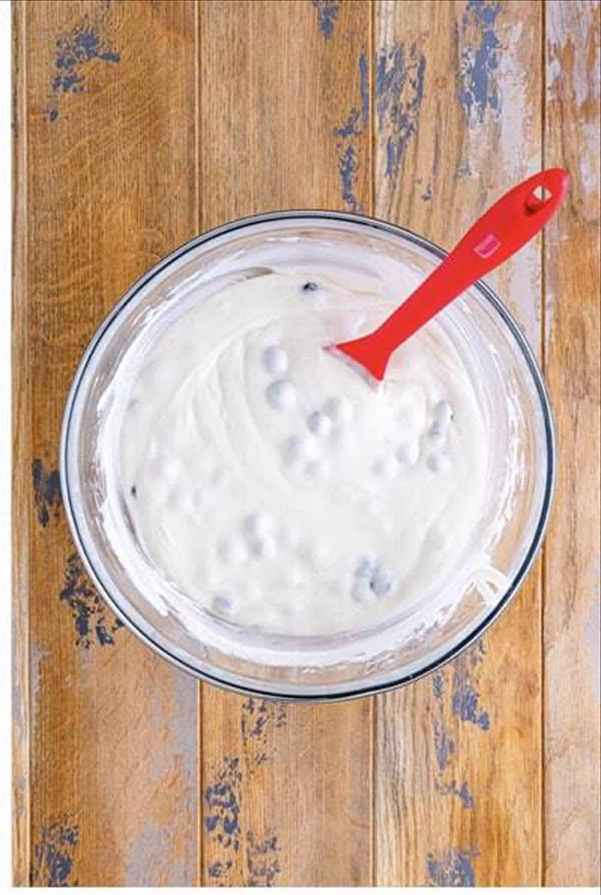 Blueberries folded into the lemon cake batter.