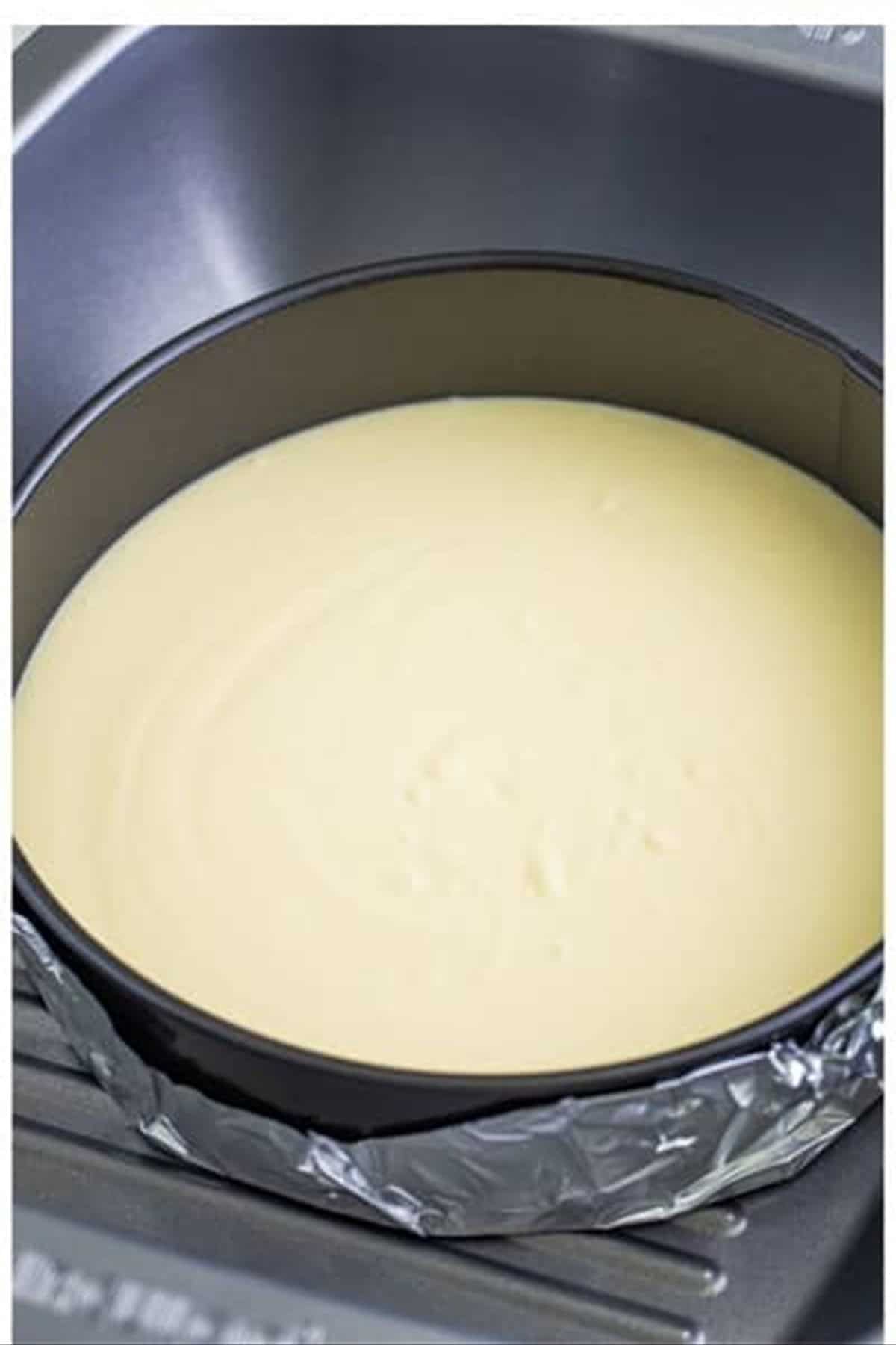 Baked pineapple cheesecake resting in the warm oven after baking for 45 minutes for the final set.