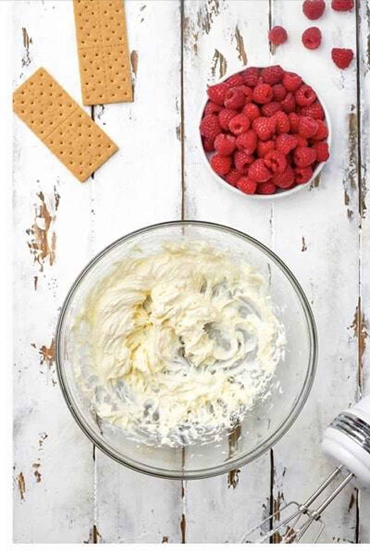 Cream cheese whipped smooth with an electric mixer.