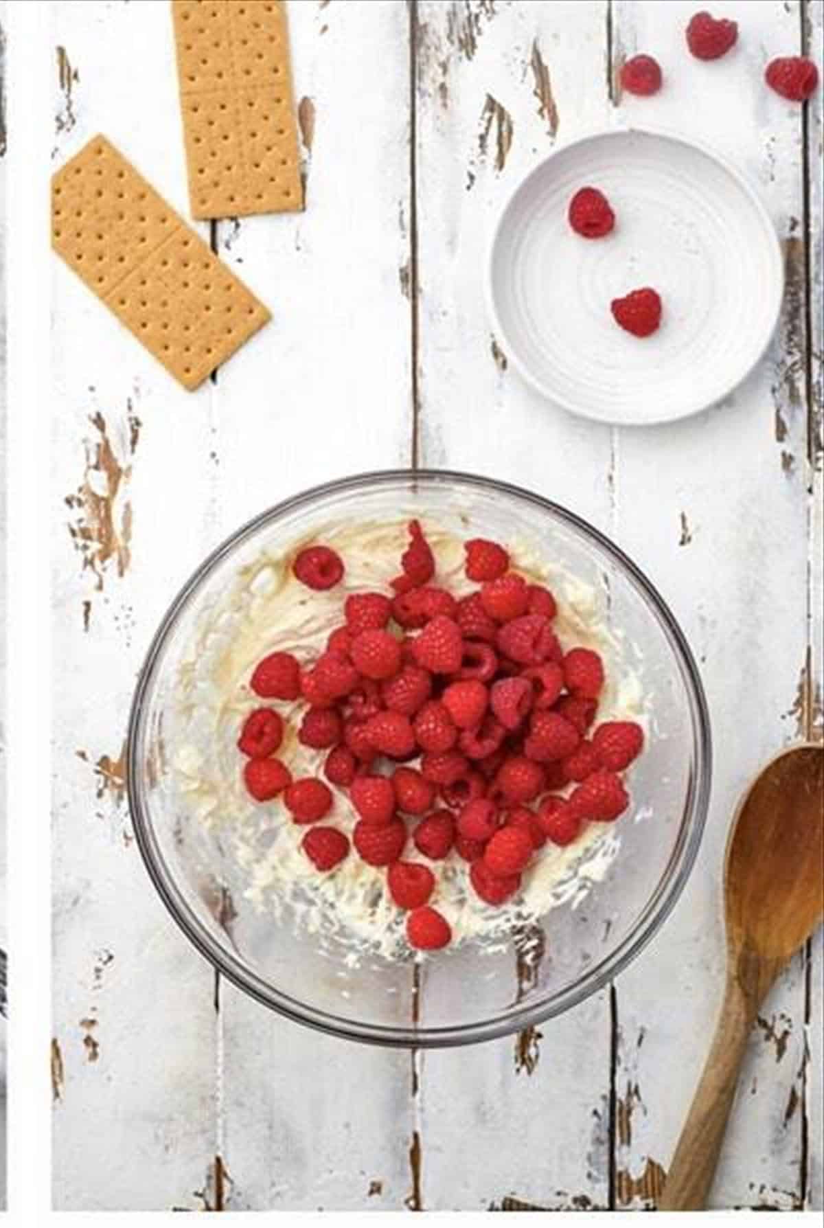 Fresh raspberries added to the whipped cream cheese.