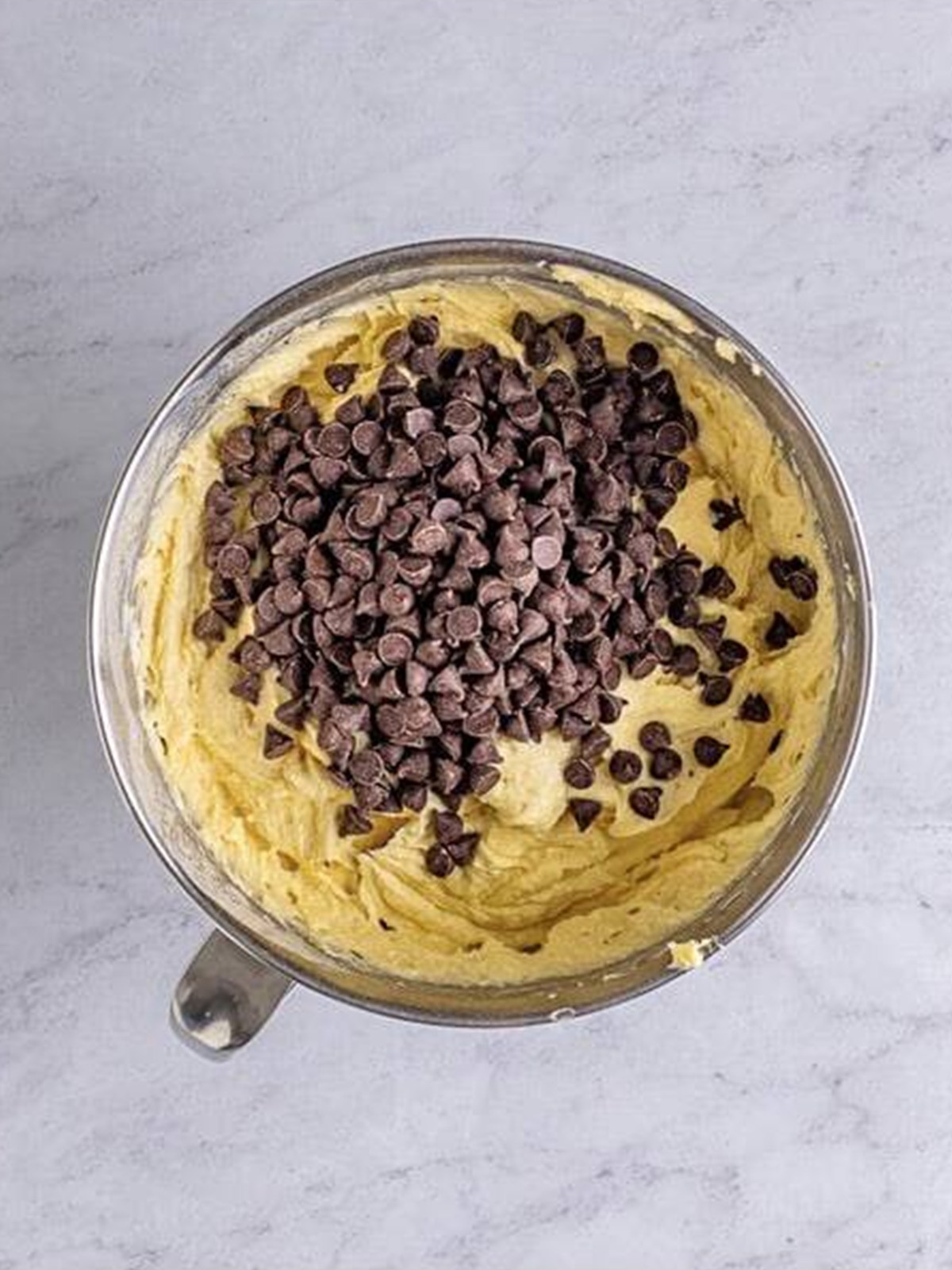 Chocolate chips added to the pound cake batter.