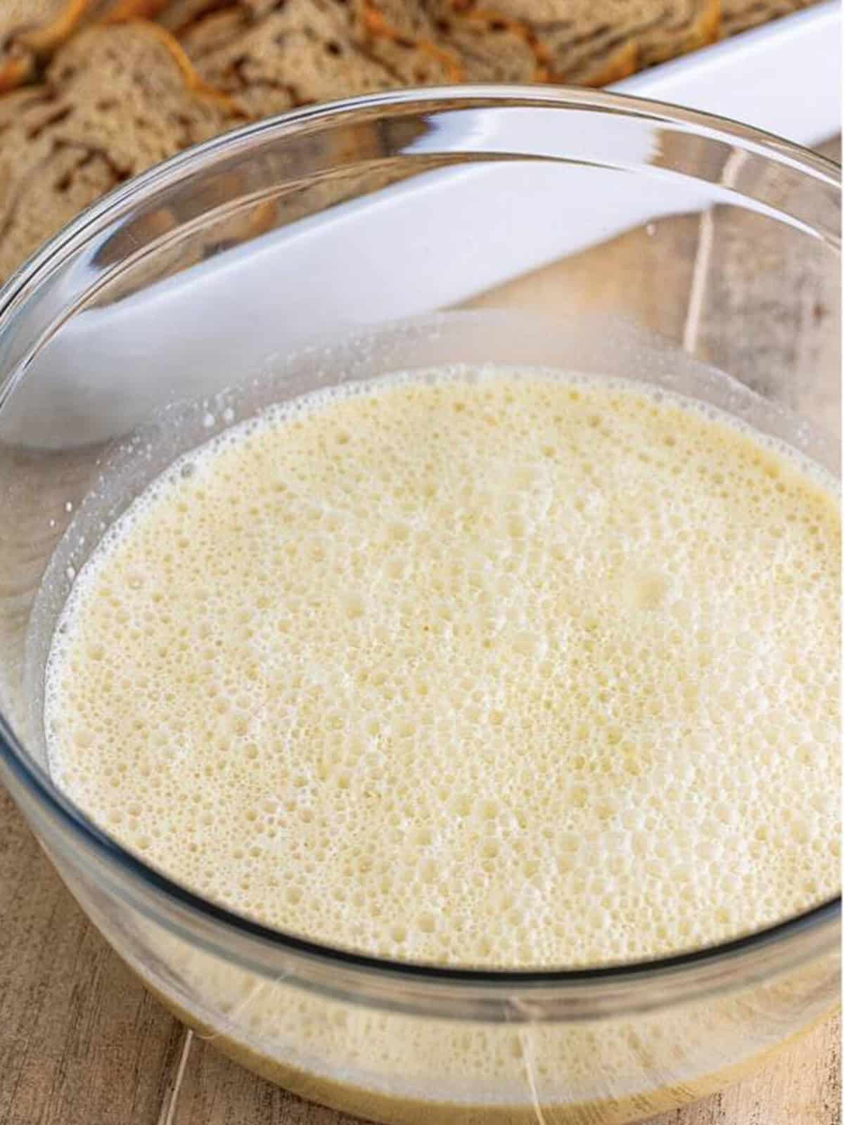 Whisked egg custard for overnight French toast casserole.