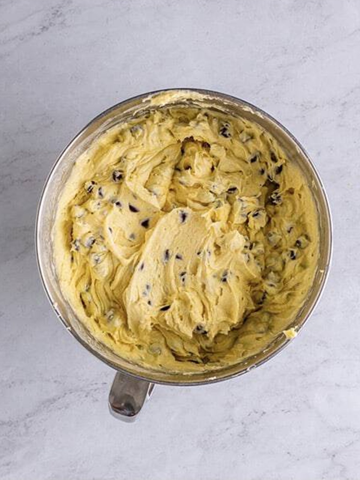 Chocolate chips folded through the pound cake batter.