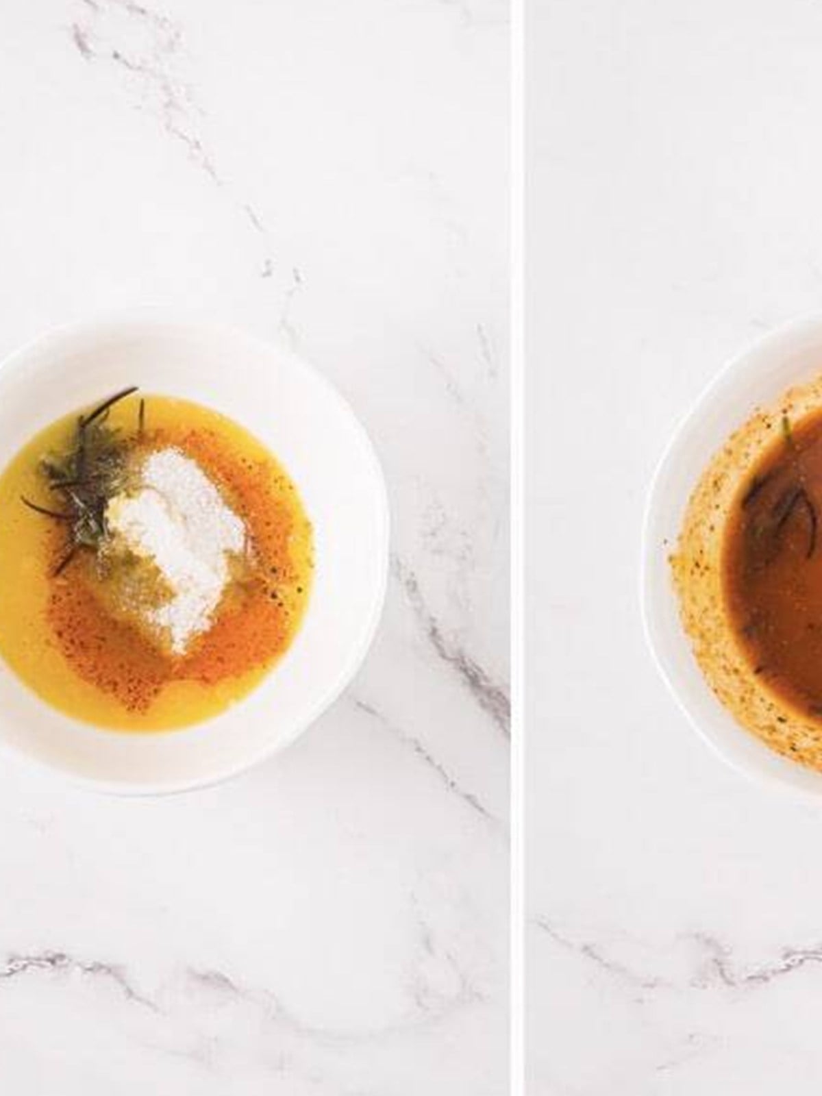 Melted butter, garlic, and spices in a bowl to make the rub for Air Fryer Pork Tenderloin.