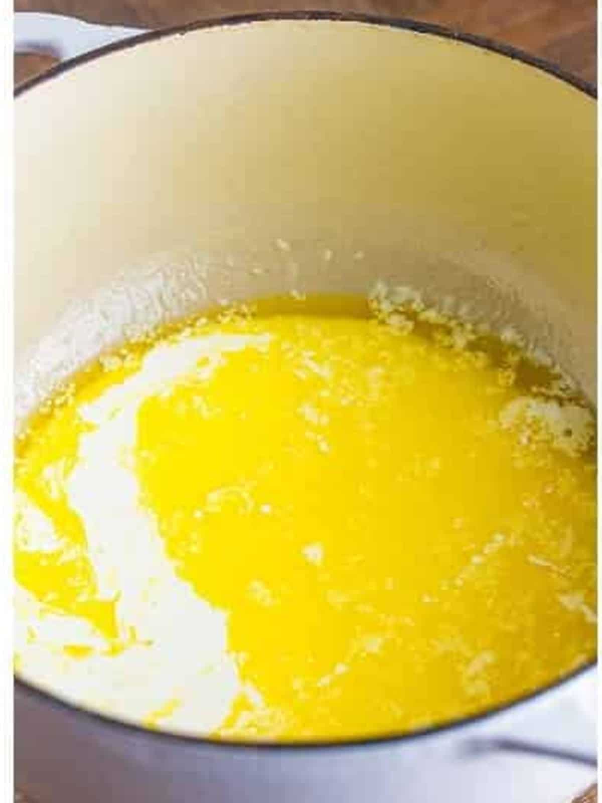 Heavy cream added to the melted butter for alfredo pasta.