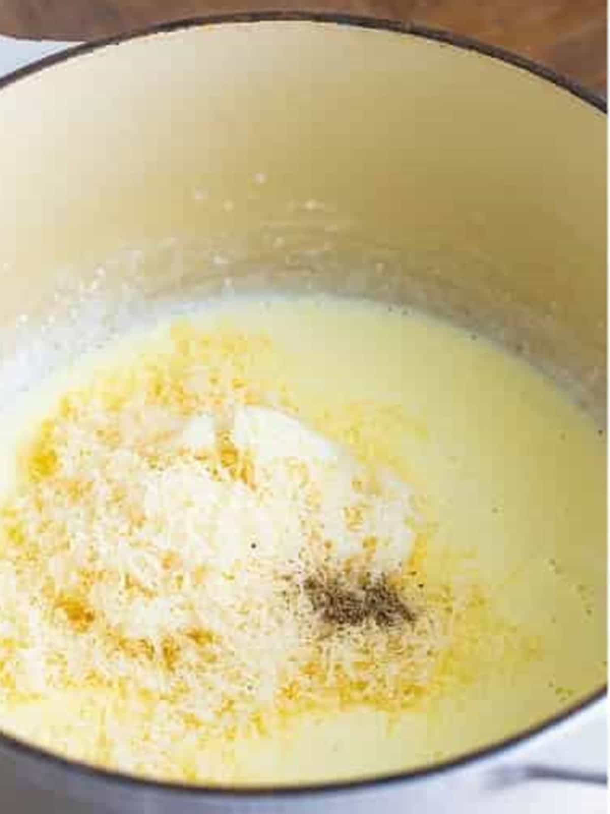 Parmesan cheese and black pepper added to the alfredo pasta sauce.