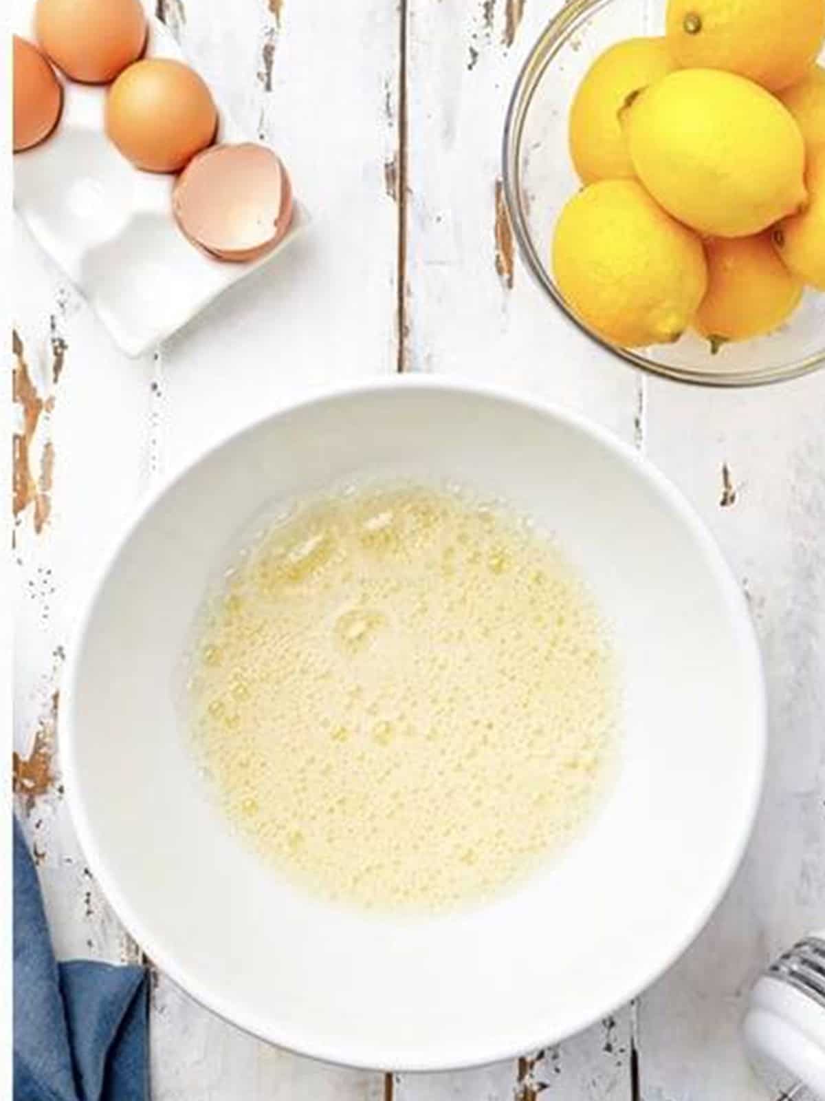 Egg whites being whipped for angel food cupcakes.