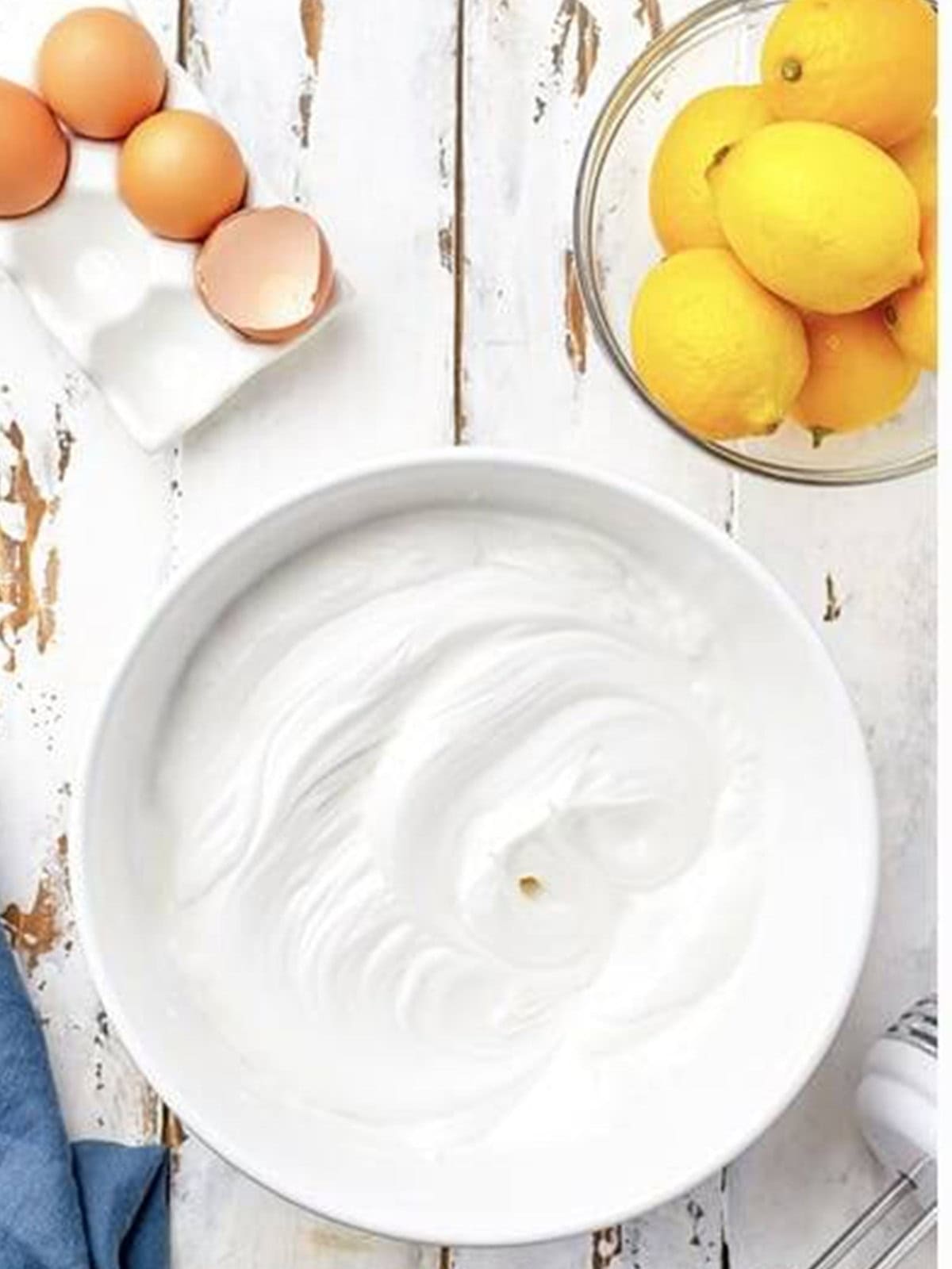 Whipped meringue with medium peaks for angel food cupcakes.