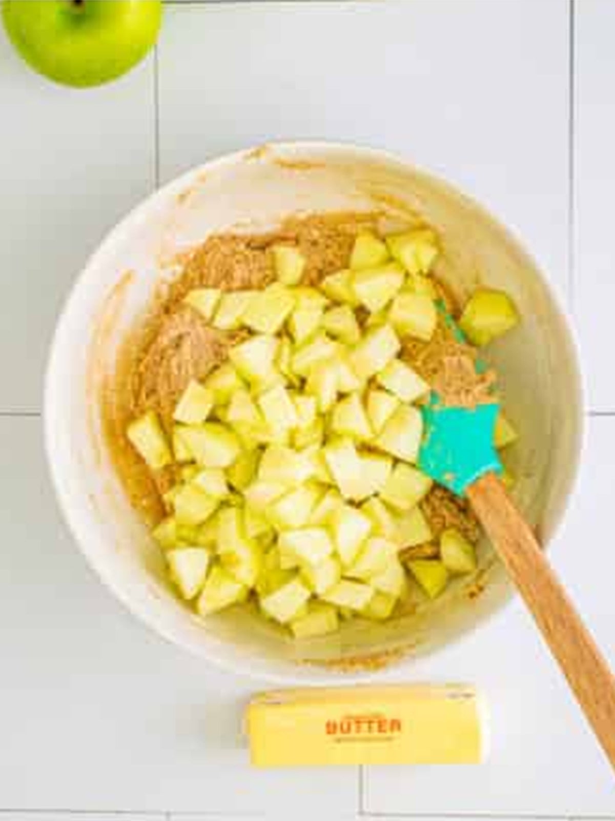 Diced apples folded into the apple fritter batter.
