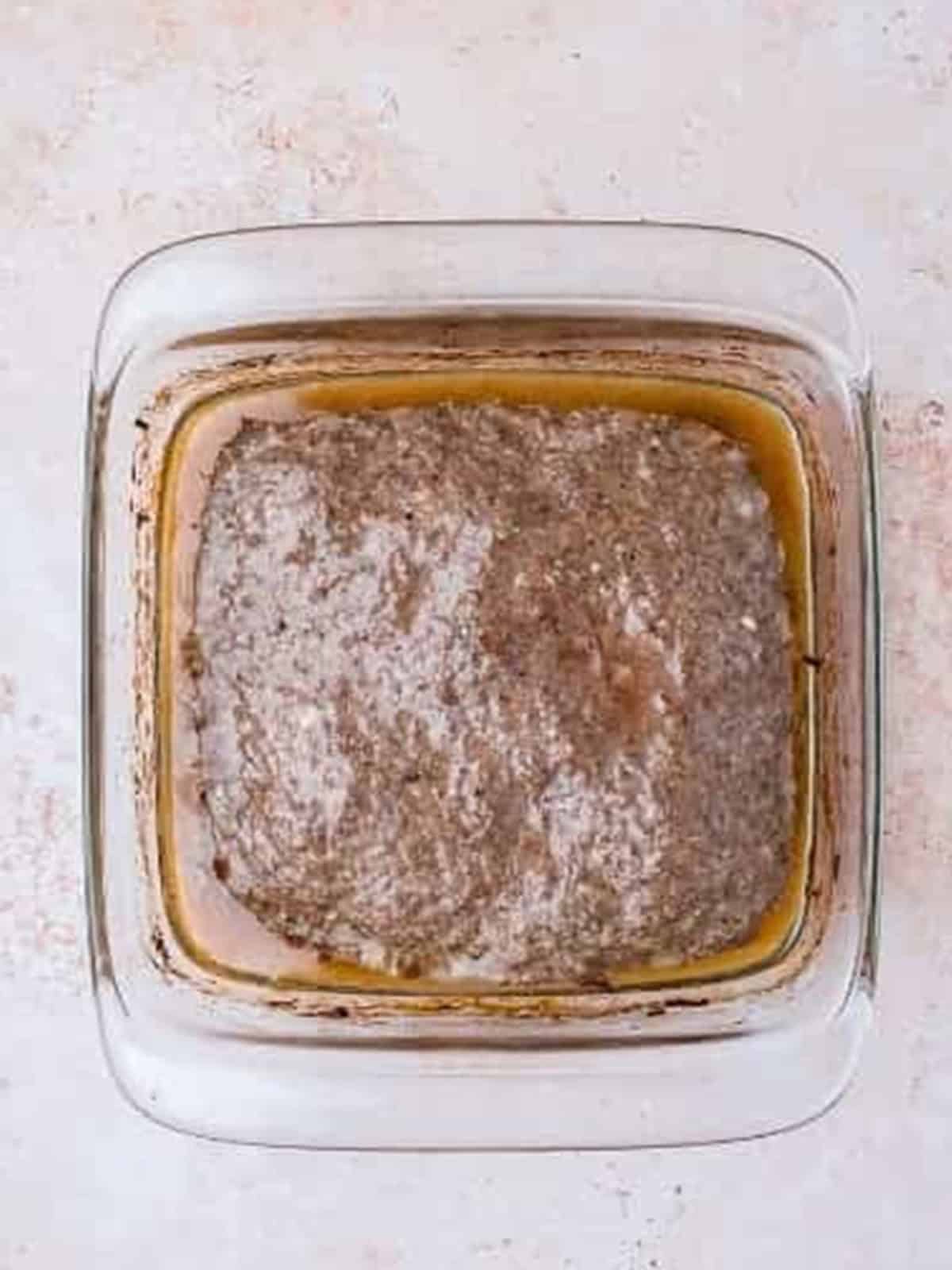 Baked gyro meatloaf in a glass baking dish