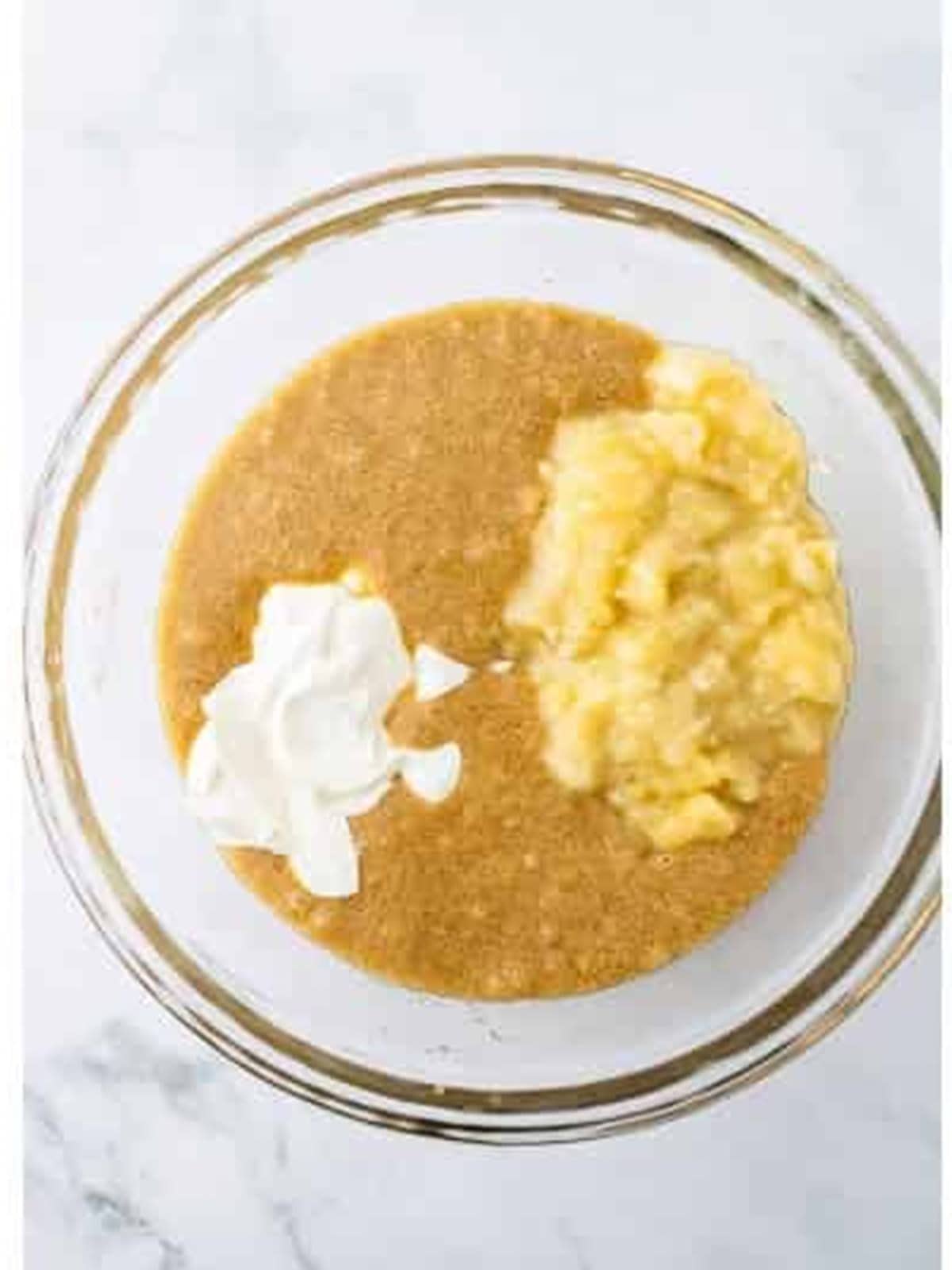 Mashed bananas and sour cream added to the banana bar batter.