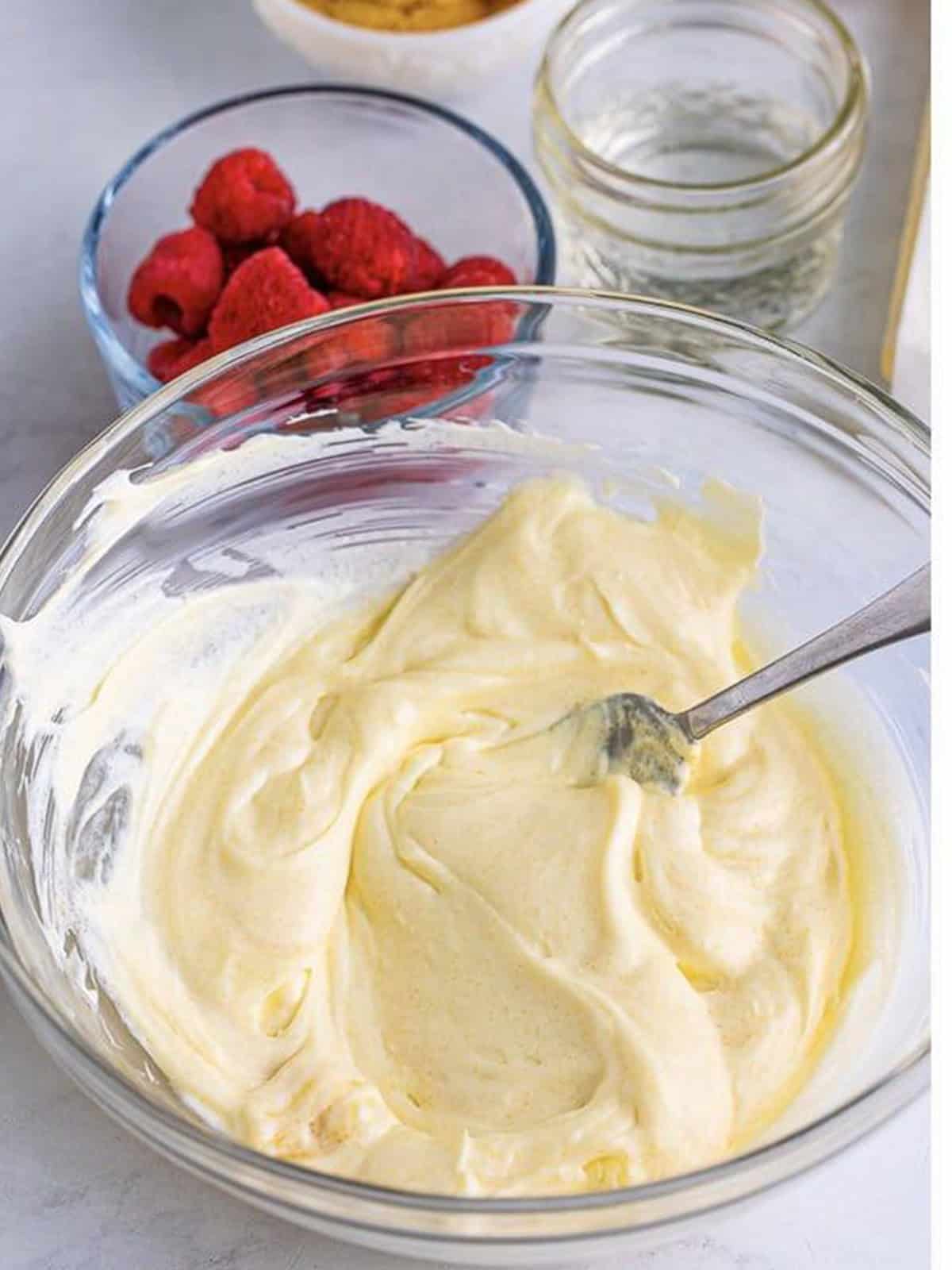 Cream cheese, sugar, and vanilla mashed together for the berry danish filling.