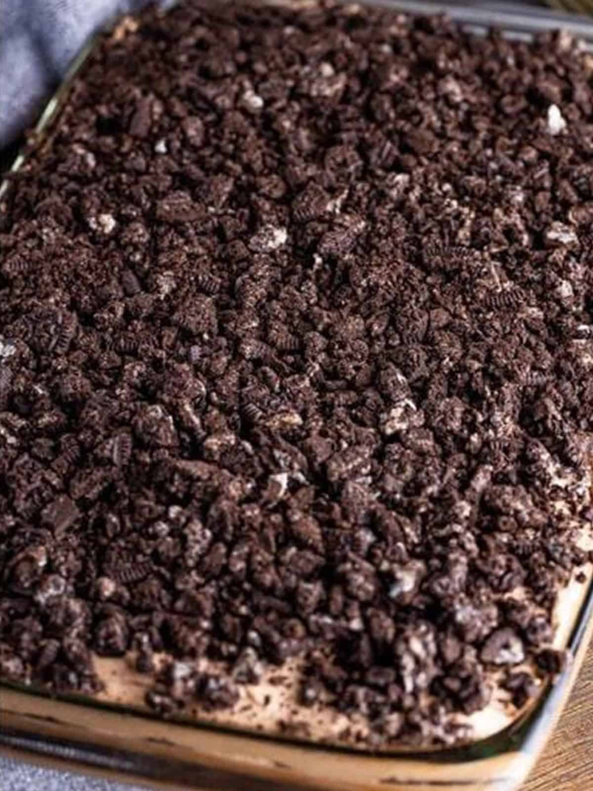 Crushed Oreos topping the better than sex cake