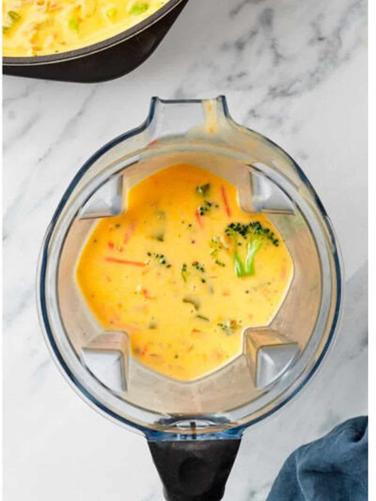Half the soup pureed in a blender for a creamy texture.
