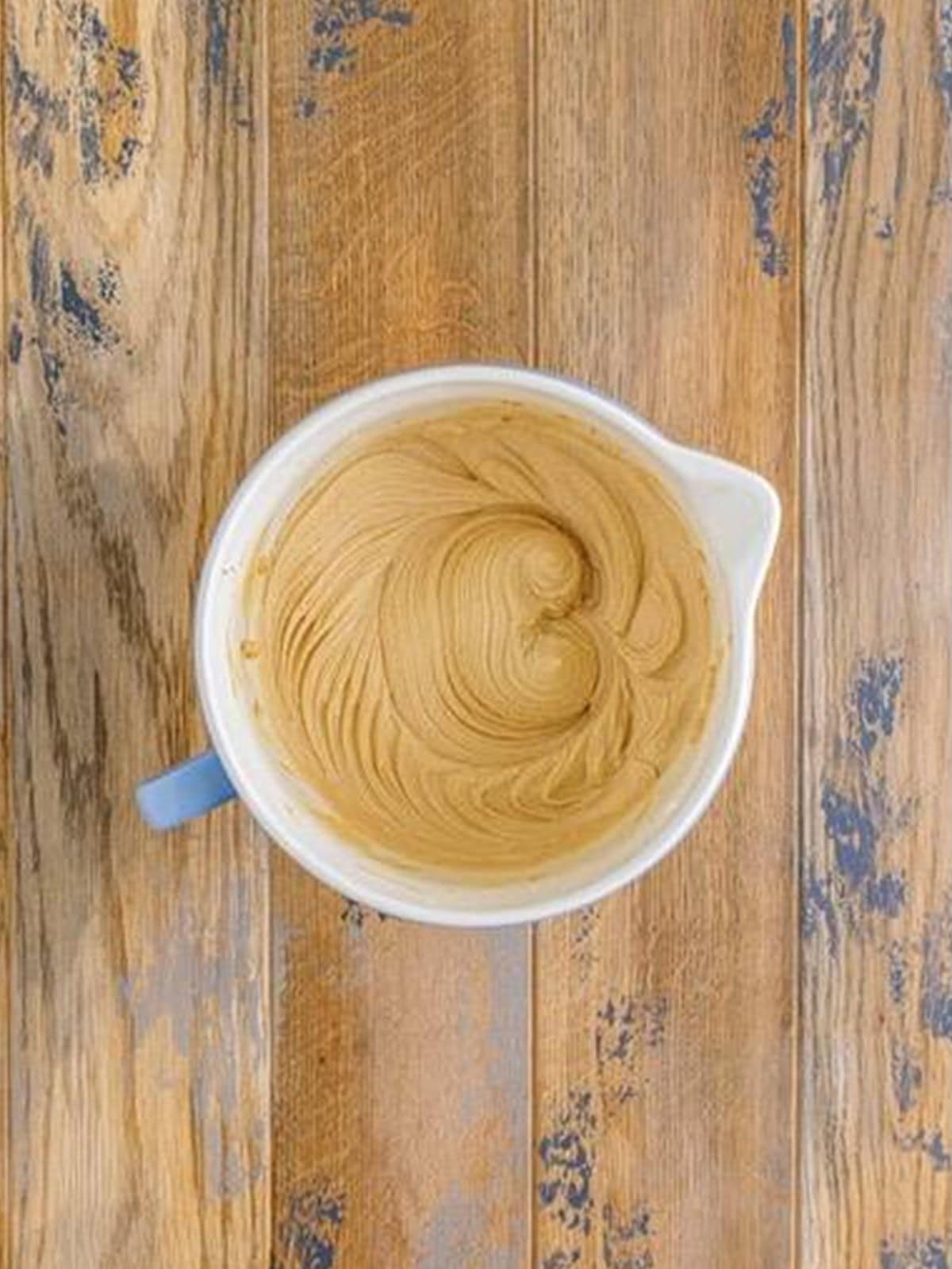 The peanut butter frosting whipped smooth and fluffy.