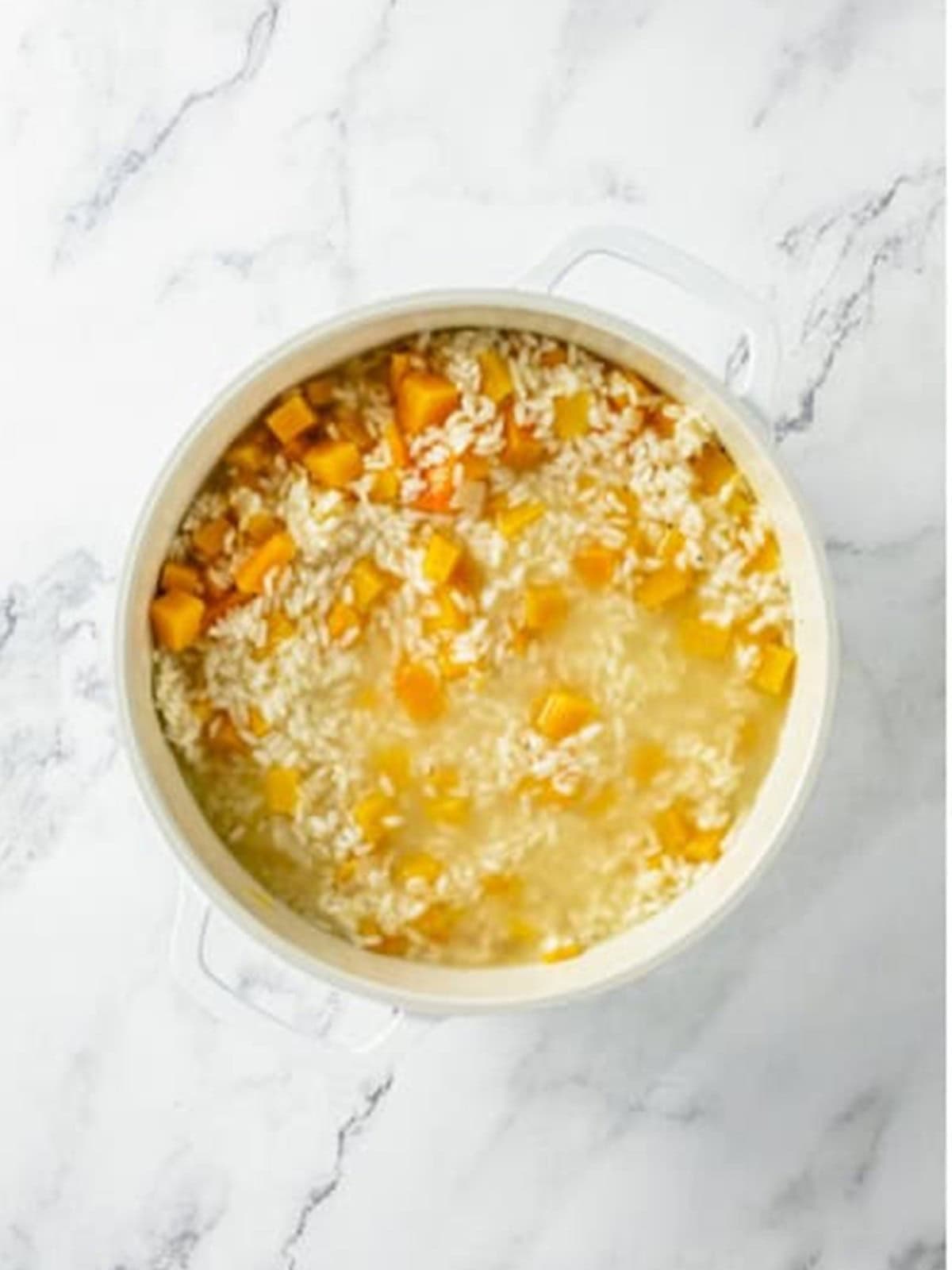 Stirring the creamy risotto as it absorbs the broth.