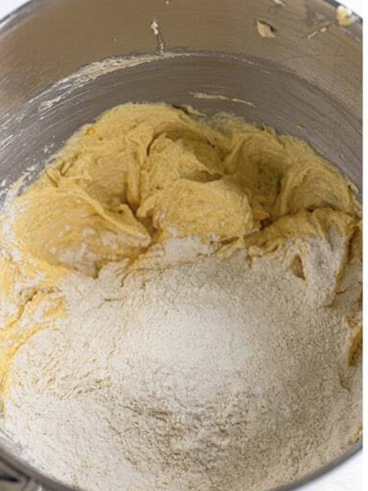Flour, baking soda, and butterscotch pudding mix added to the cookie dough.