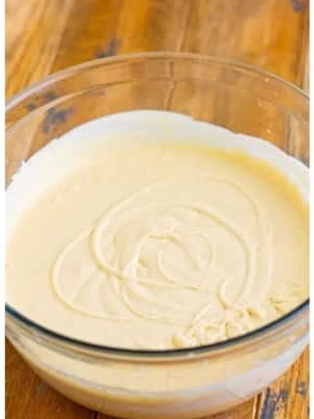 The smooth butterscotch ice cream base mixed together.