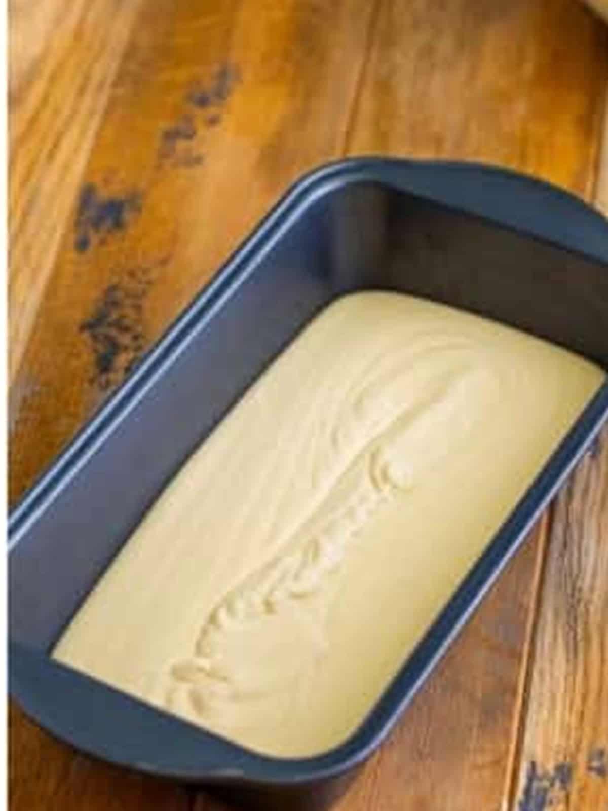 Half the ice cream mixture poured into a loaf pan.