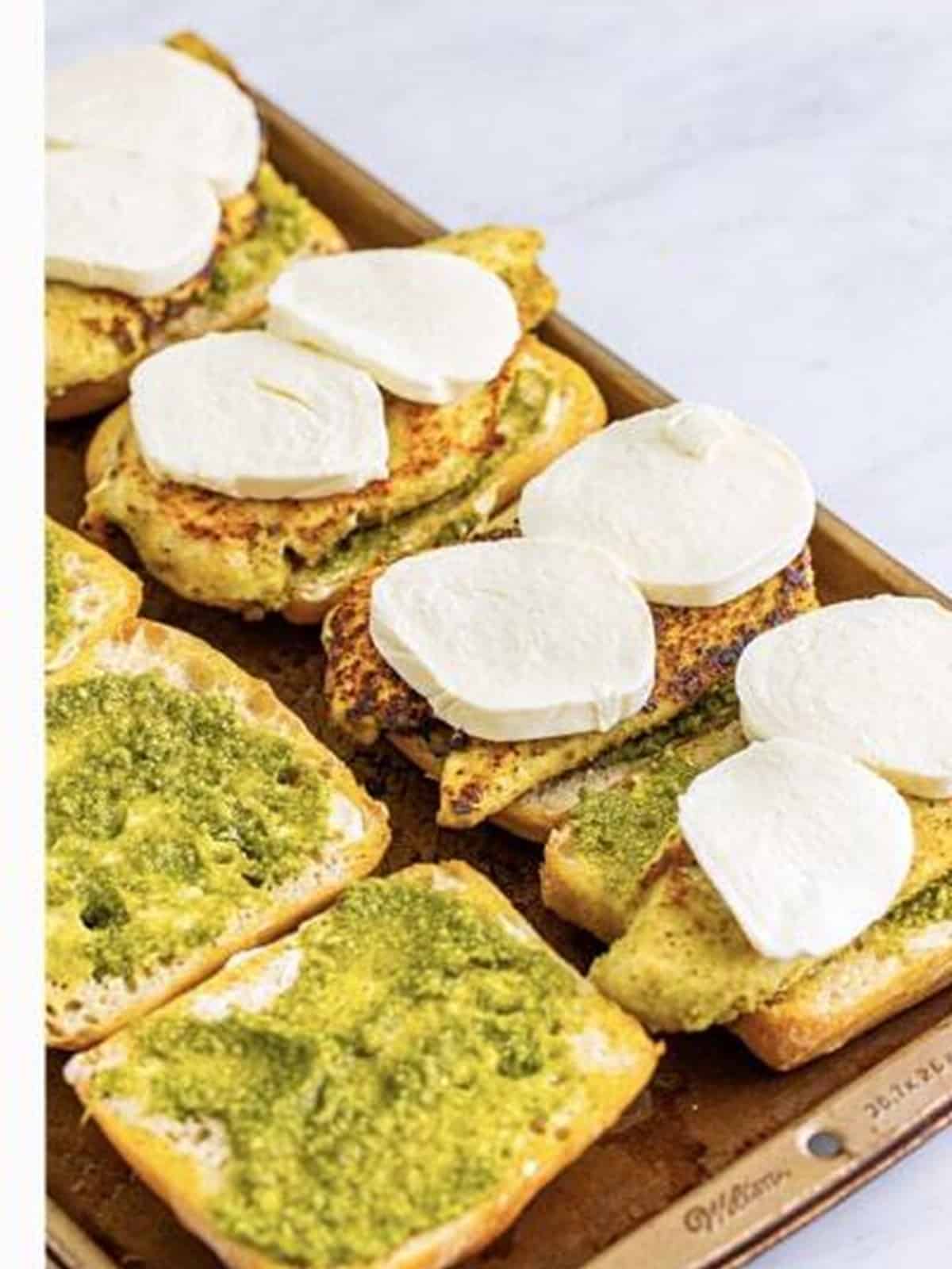 Seared chicken and fresh mozzarella layered onto ciabatta rolls.