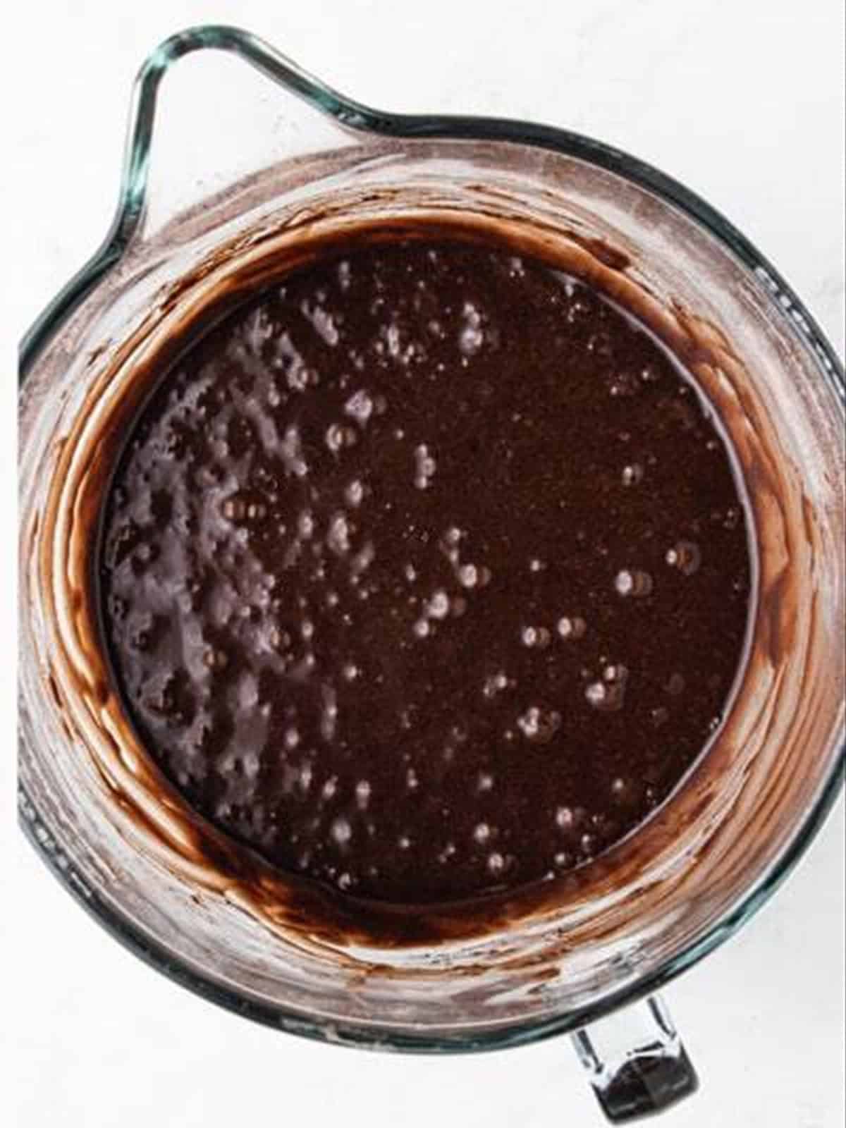 Combining the chocolate caramel cake batter.