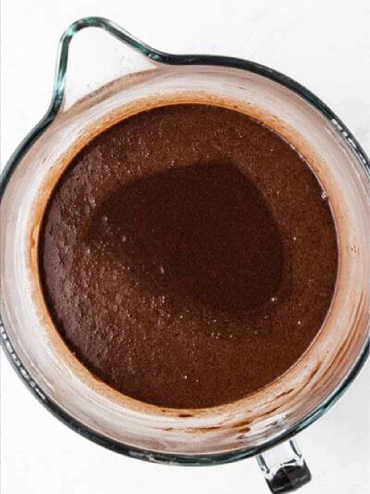 Smooth chocolate cake batter for chocolate caramel cake.