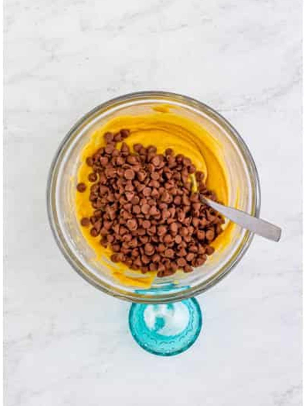 Chocolate chips stirred into the cookie pie batter.
