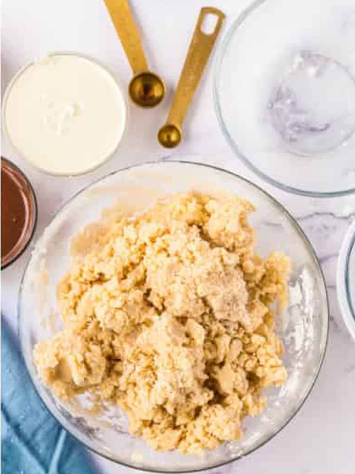 Shortbread cookie dough formed in a bowl
