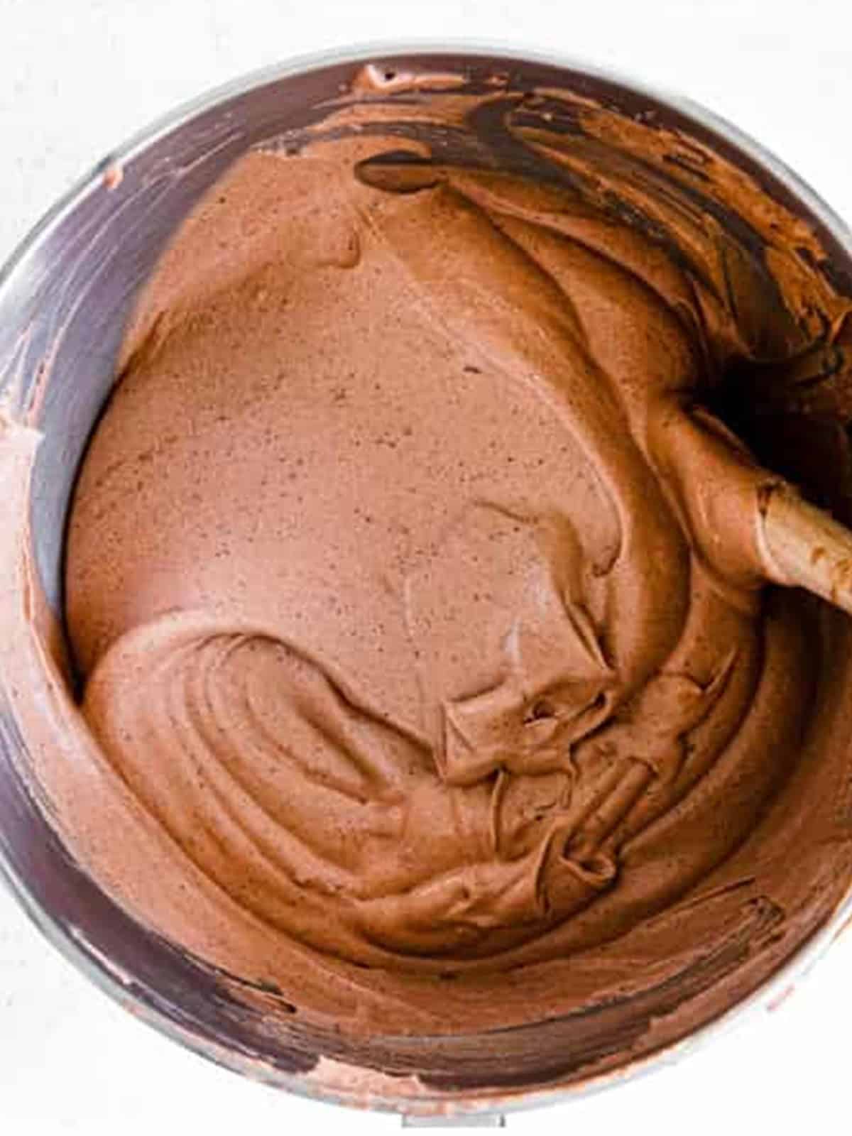 The smooth, glossy chocolate base mixed together in a bowl.