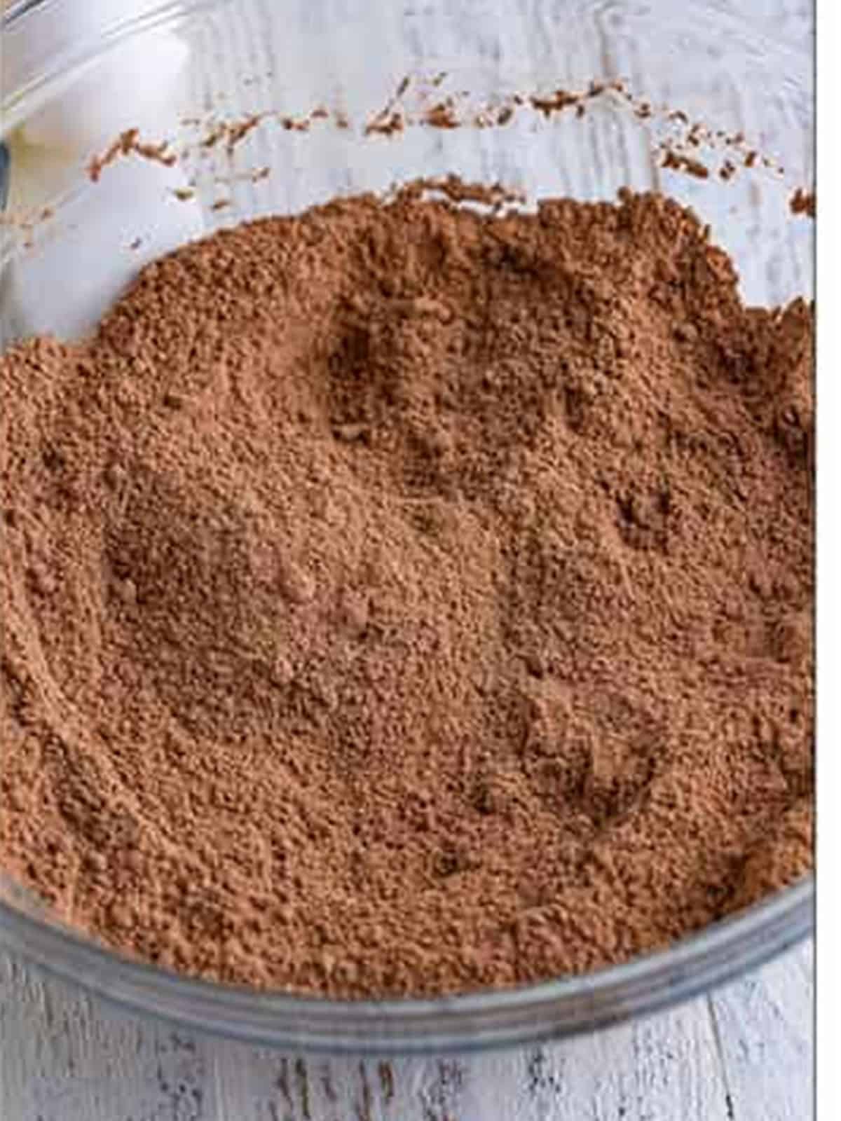 Flour, cocoa powder, brown sugar, and leaveners whisked together in a large bowl.