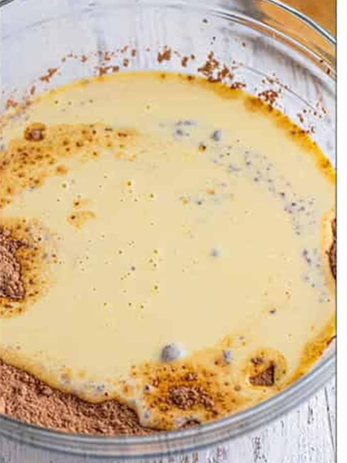 The wet and dry ingredients combined into a thick chocolate muffin batter.
