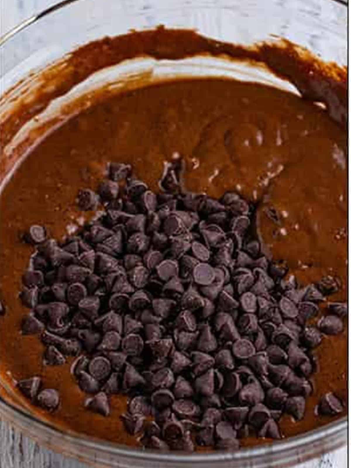 Semi sweet chocolate chips folded into the chocolate muffin batter.
