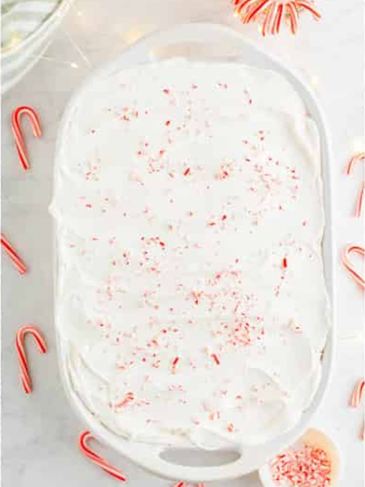 Crushed peppermint sprinkled over the whipped topping.