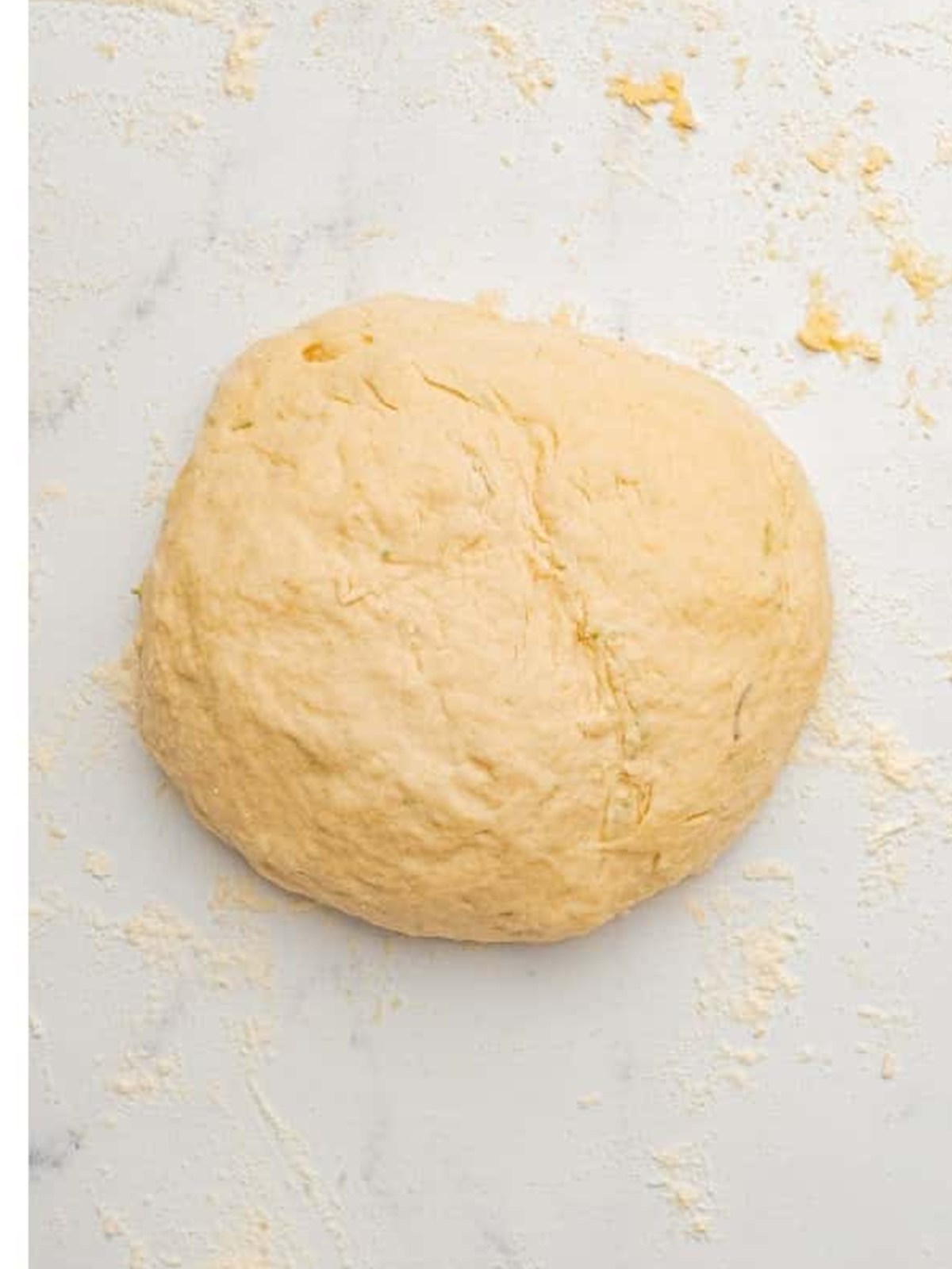 Kneaded ciabatta dough on a floured surface