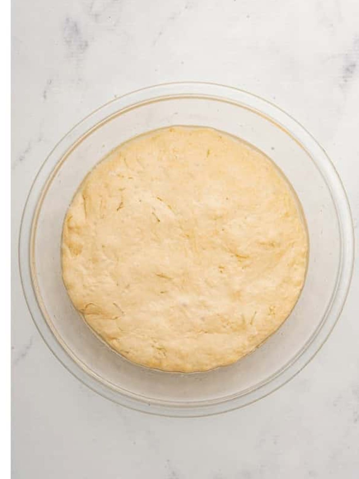 Risen ciabatta dough doubled in a bowl