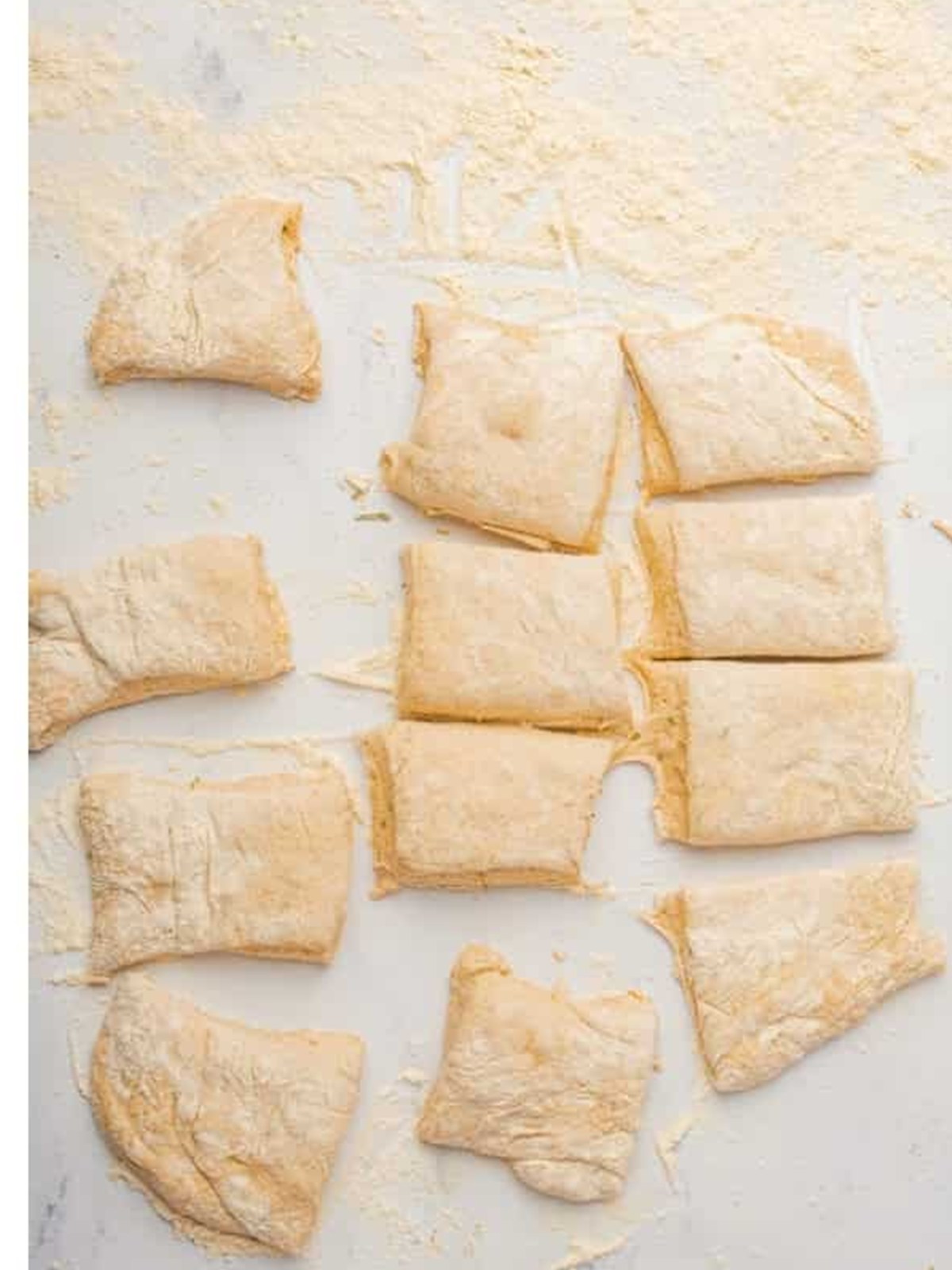Ciabatta dough divided into portions on the counter