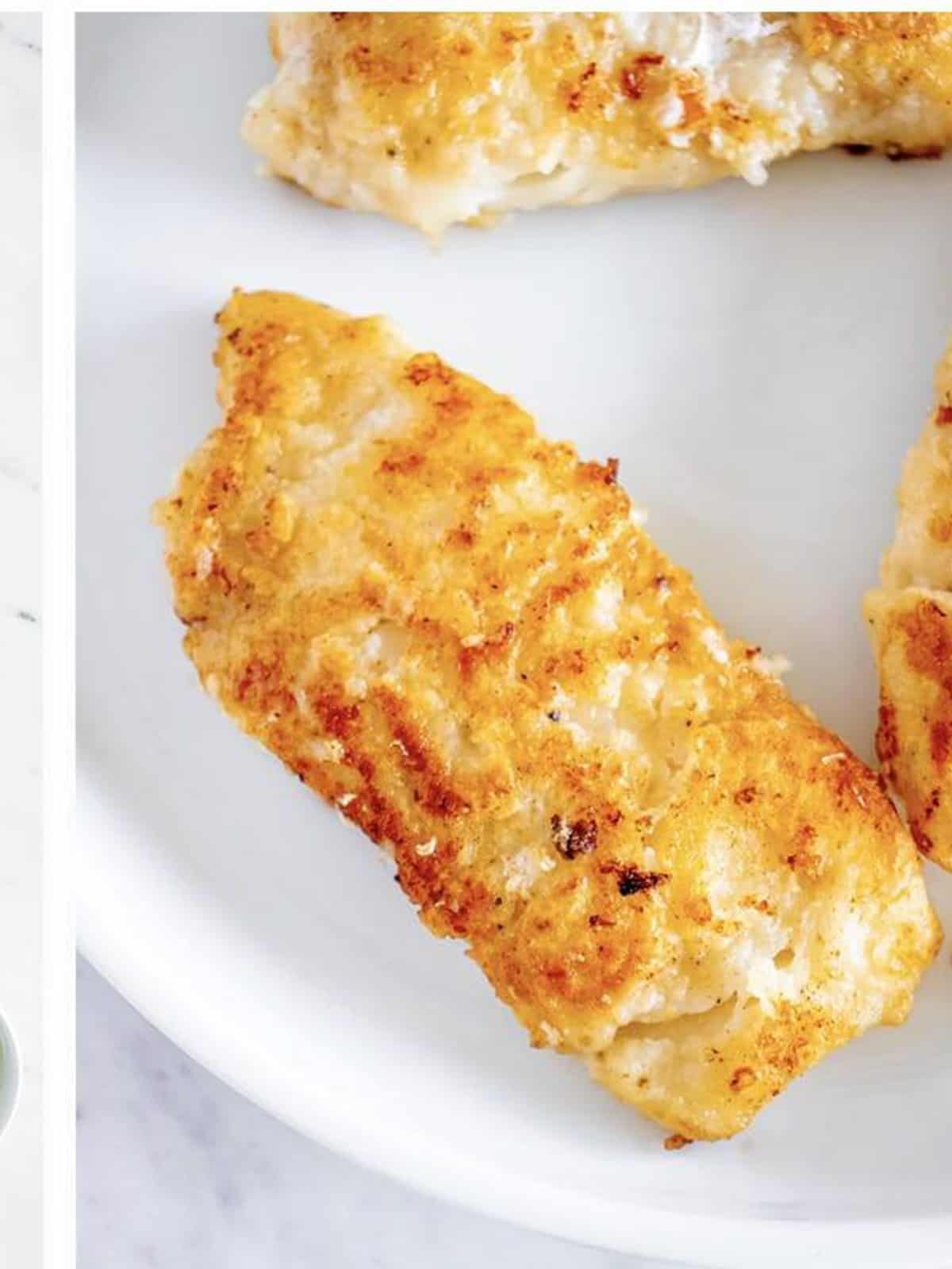 Golden brown pan-fried cod fillet for cod piccata.