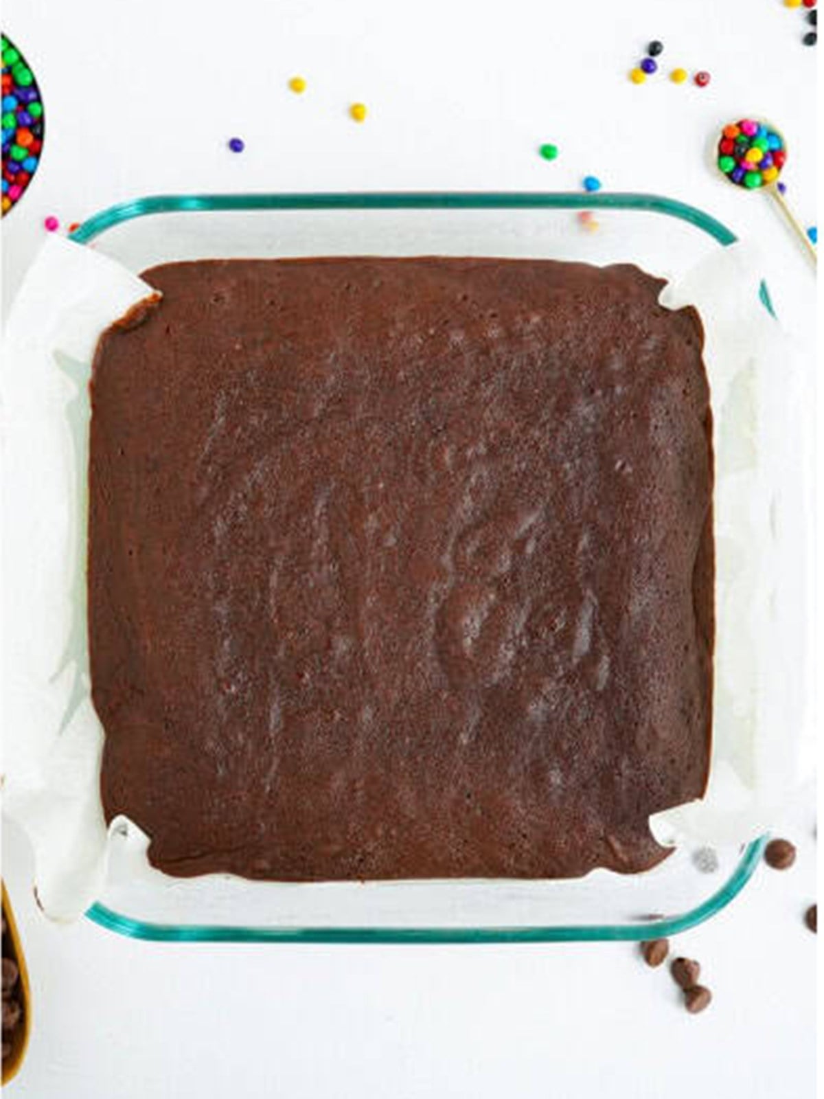 Baked cosmic brownie base cooling in the pan.