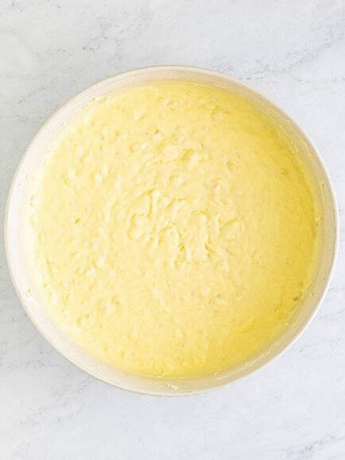 Finished cream cheese pineapple dip mixed smooth and ready to chill.